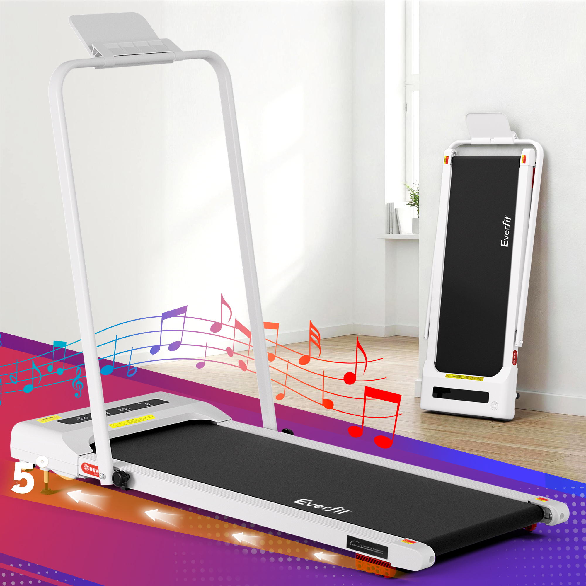Everfit Treadmill Electric Walking Pad Incline Under Desk 380mm White