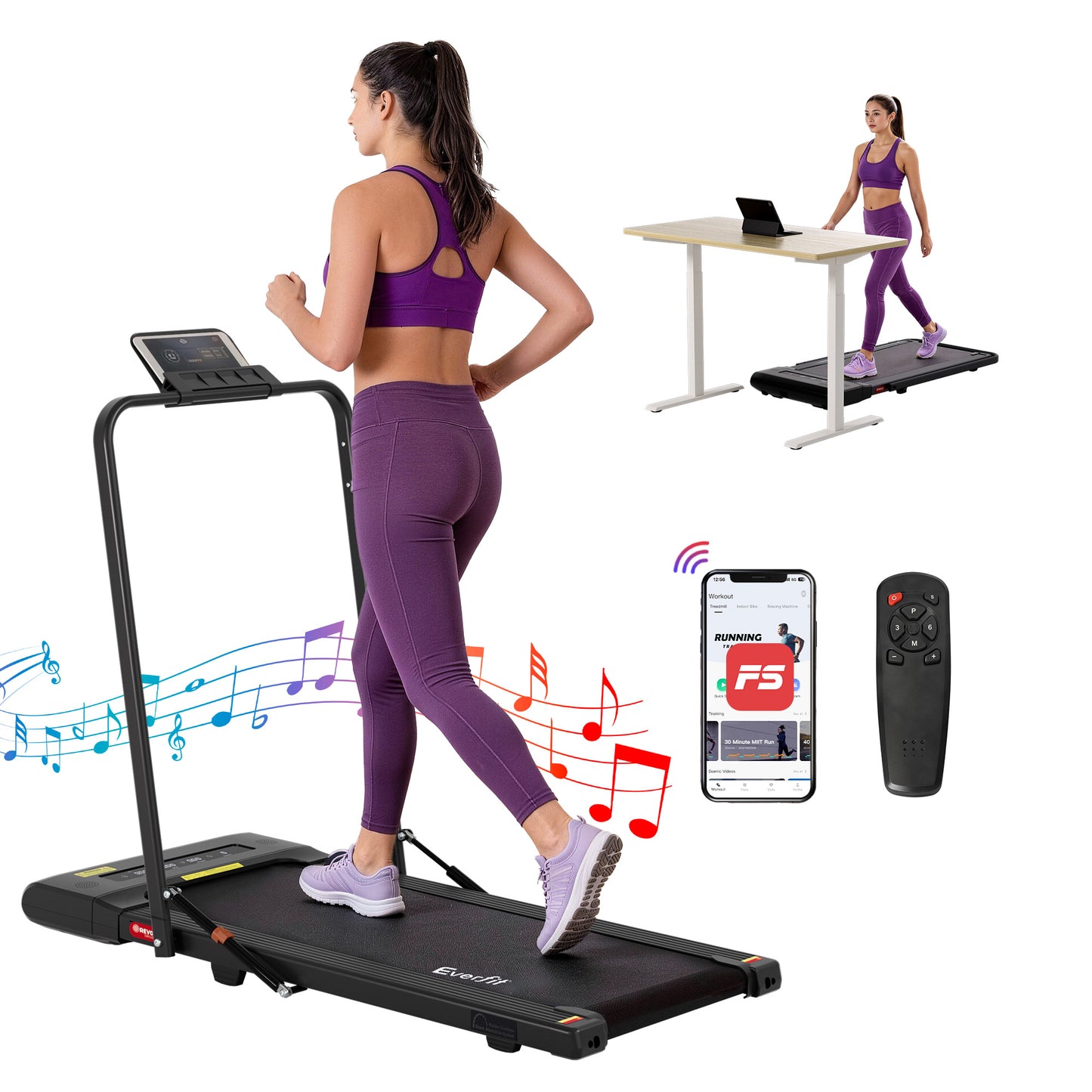 Everfit Treadmill Electric Walking Pad Under Desk Home Gym Fitness 400mm Black TMILL-400-2IN1-BK
