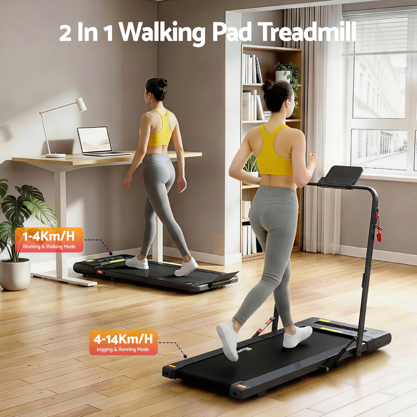 Everfit Treadmill Electric Walking Pad Under Desk Home Gym Fitness 400mm Black TMILL-400-2IN1-BK