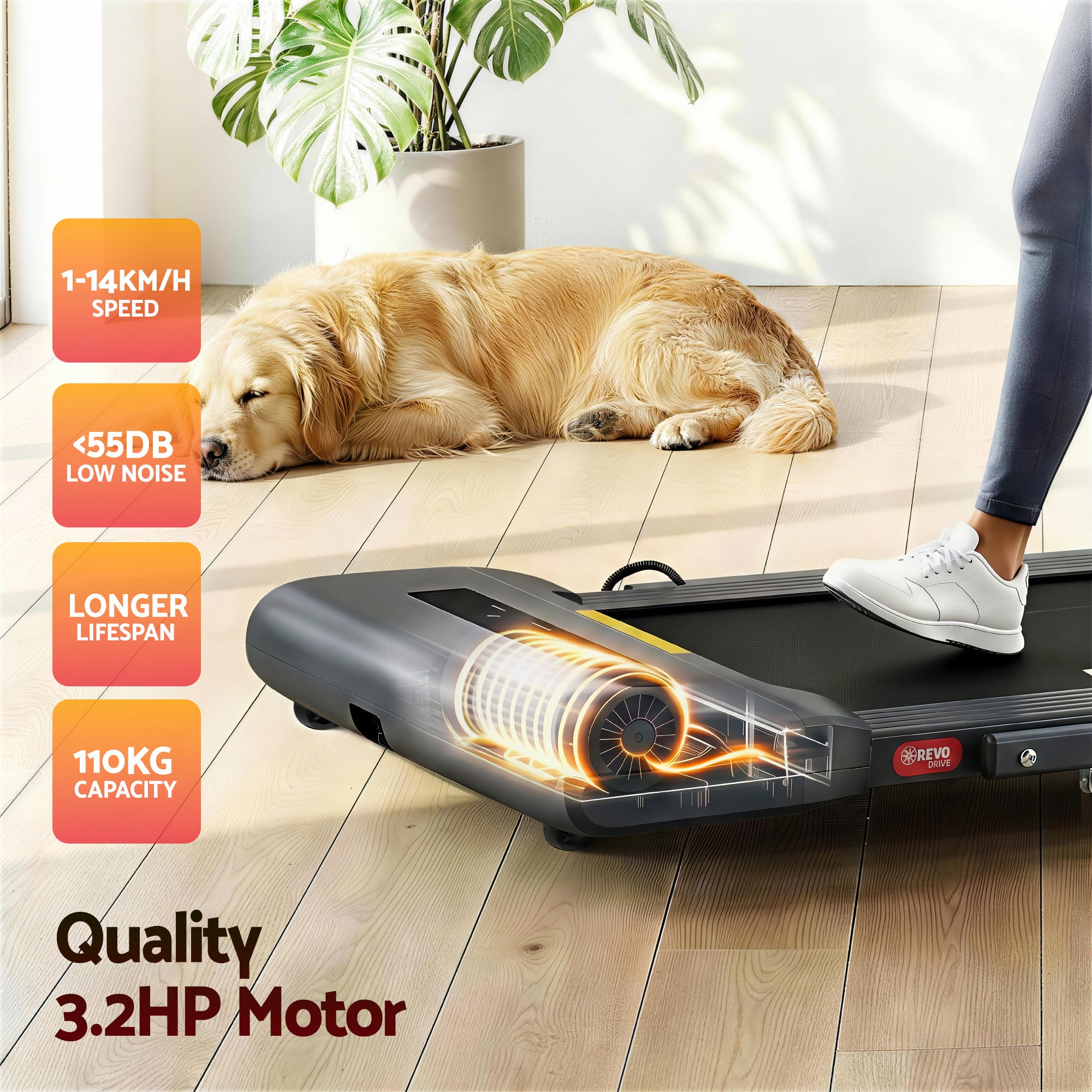 Everfit Treadmill Electric Walking Pad Under Desk Home Gym Fitness 400mm Black
