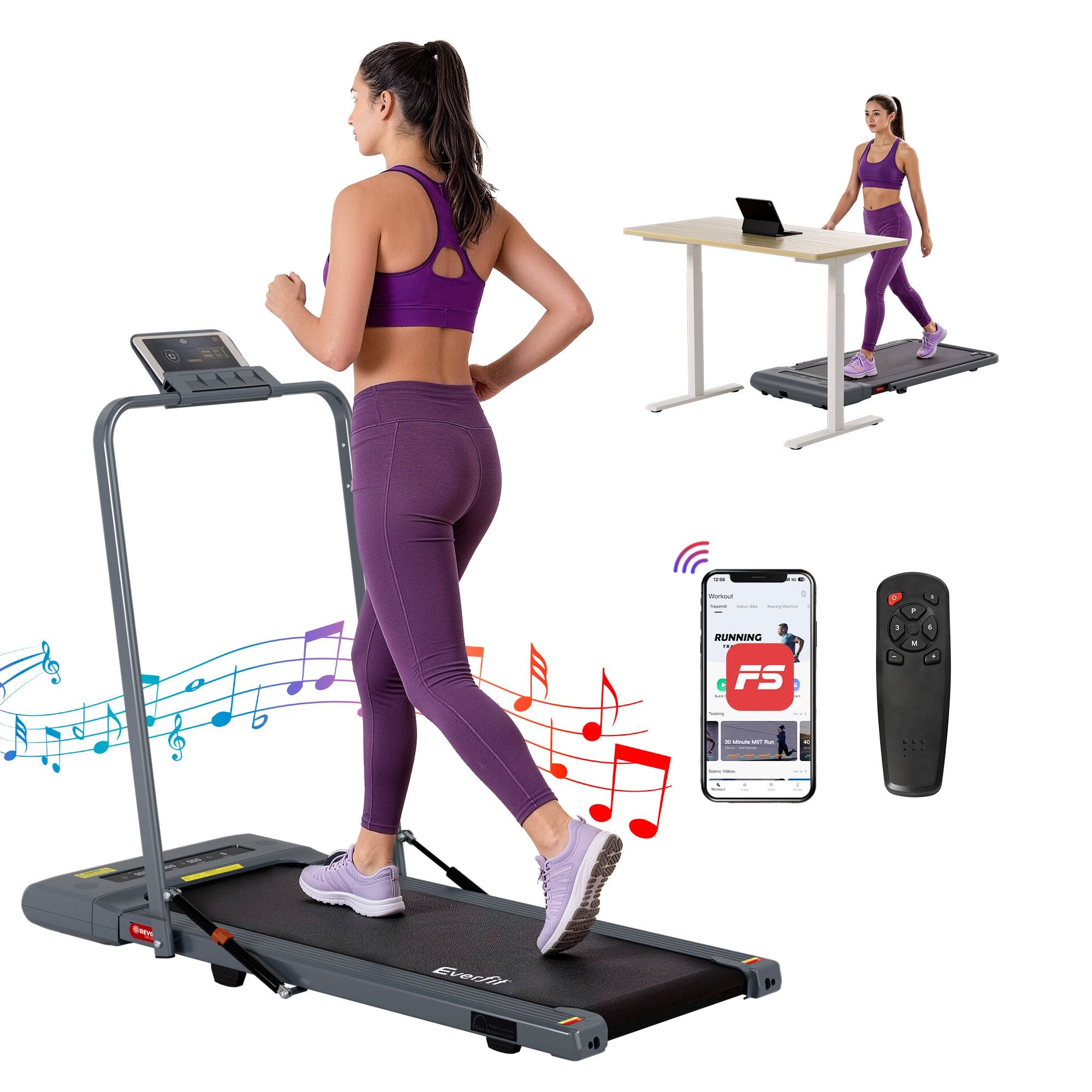 Everfit 2 in 1 Treadmill Electric Walking Pad Under Desk Home Gym Fitness 400mm Grey TMILL-400-2IN1-GR