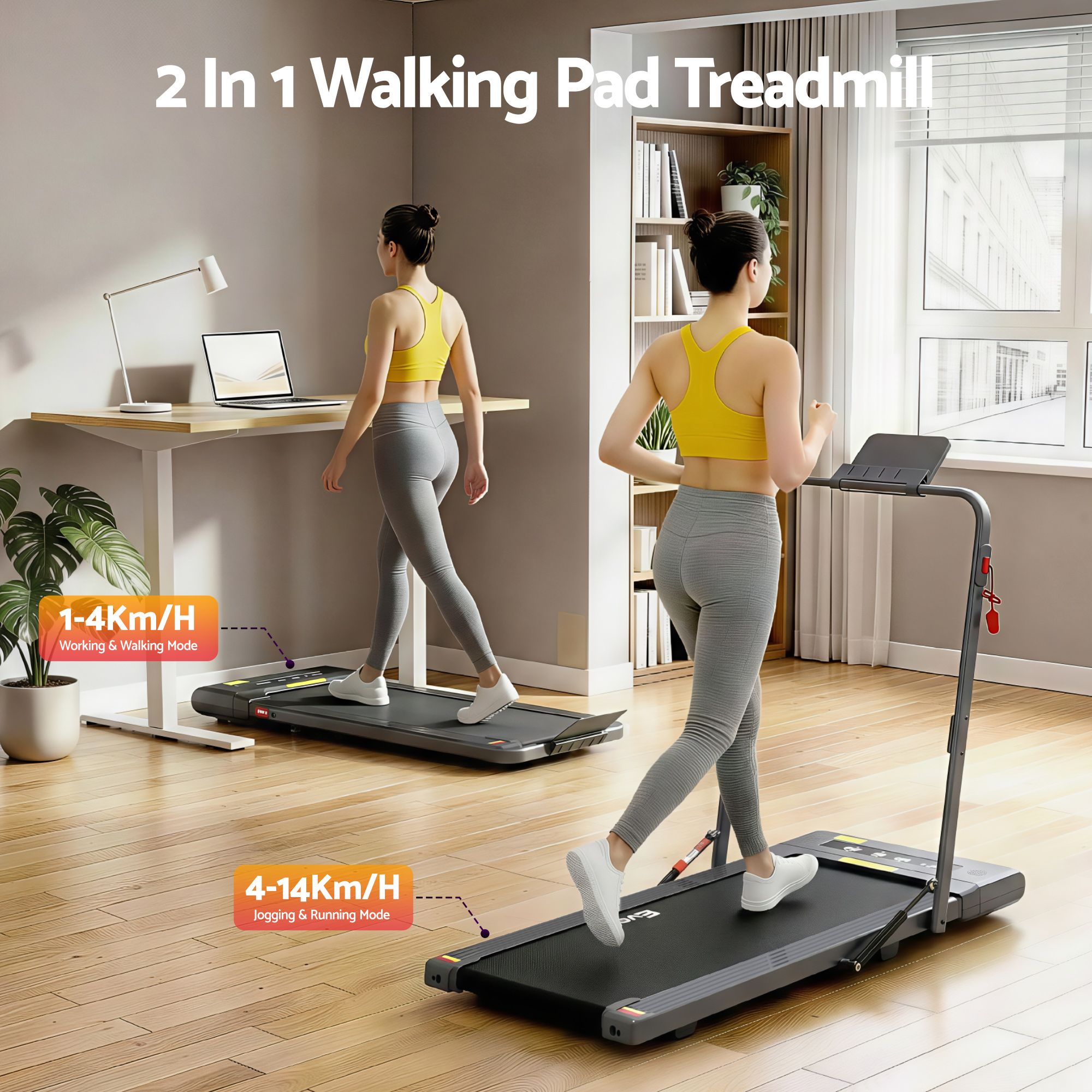 Everfit 2 in 1 Treadmill Electric Walking Pad Under Desk Home Gym Fitness 400mm Grey TMILL-400-2IN1-GR