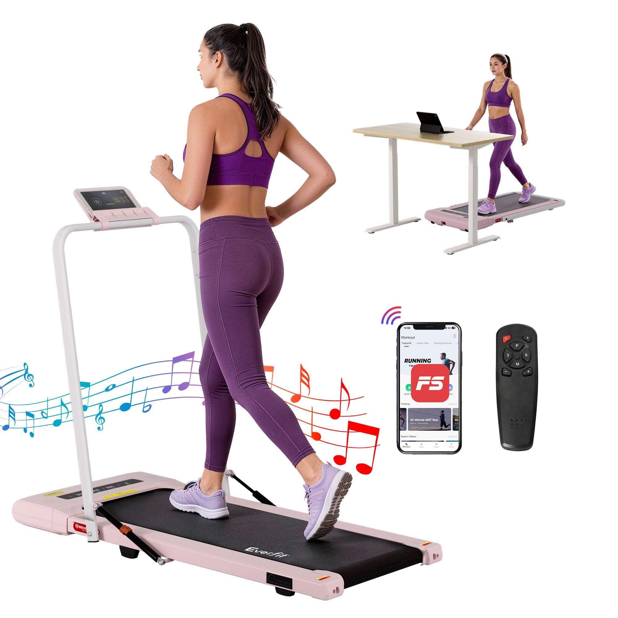 Everfit 2 in 1 Treadmill Electric Walking Pad Under Desk Home Gym Fitness 400mm Pink TMILL-400-2IN1-PK