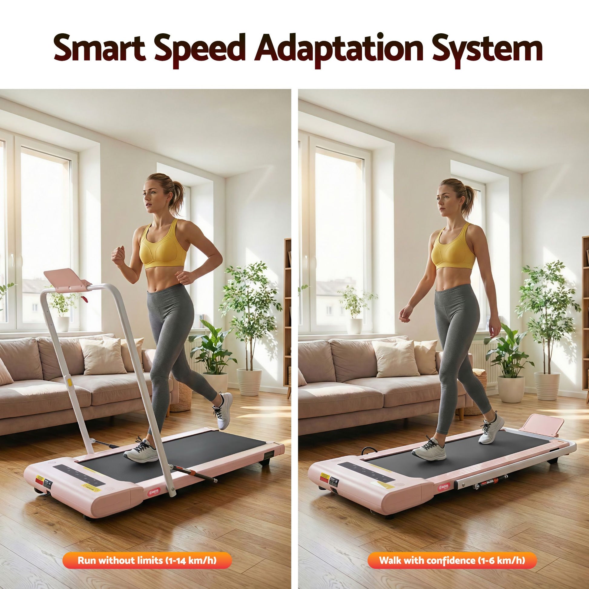Everfit 2 in 1 Treadmill Electric Walking Pad Under Desk Home Gym Fitness 400mm Pink TMILL-400-2IN1-PK