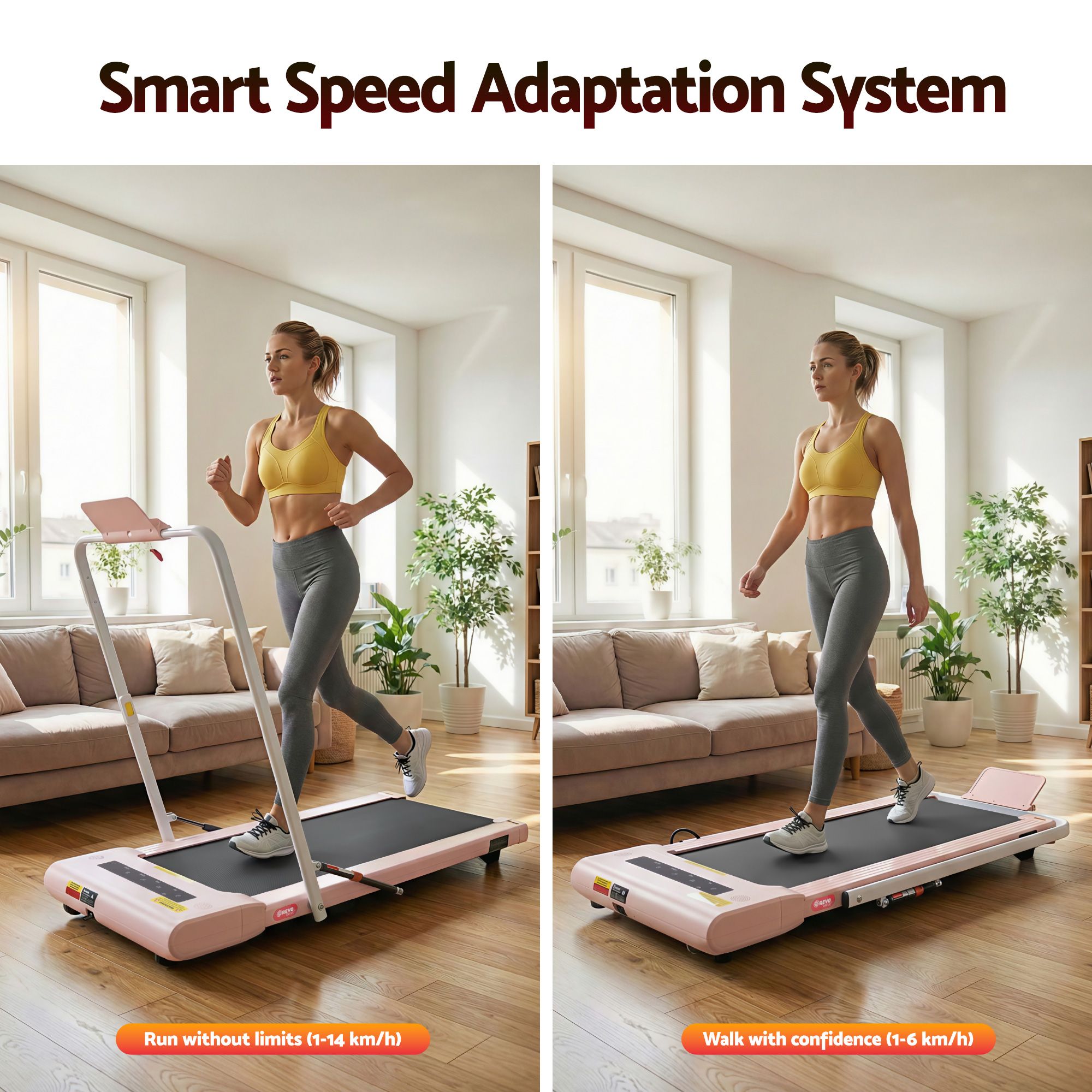 Everfit 2 in 1 Treadmill Electric Walking Pad Under Desk Home Gym Fitness 400mm Pink TMILL-400-2IN1-PK