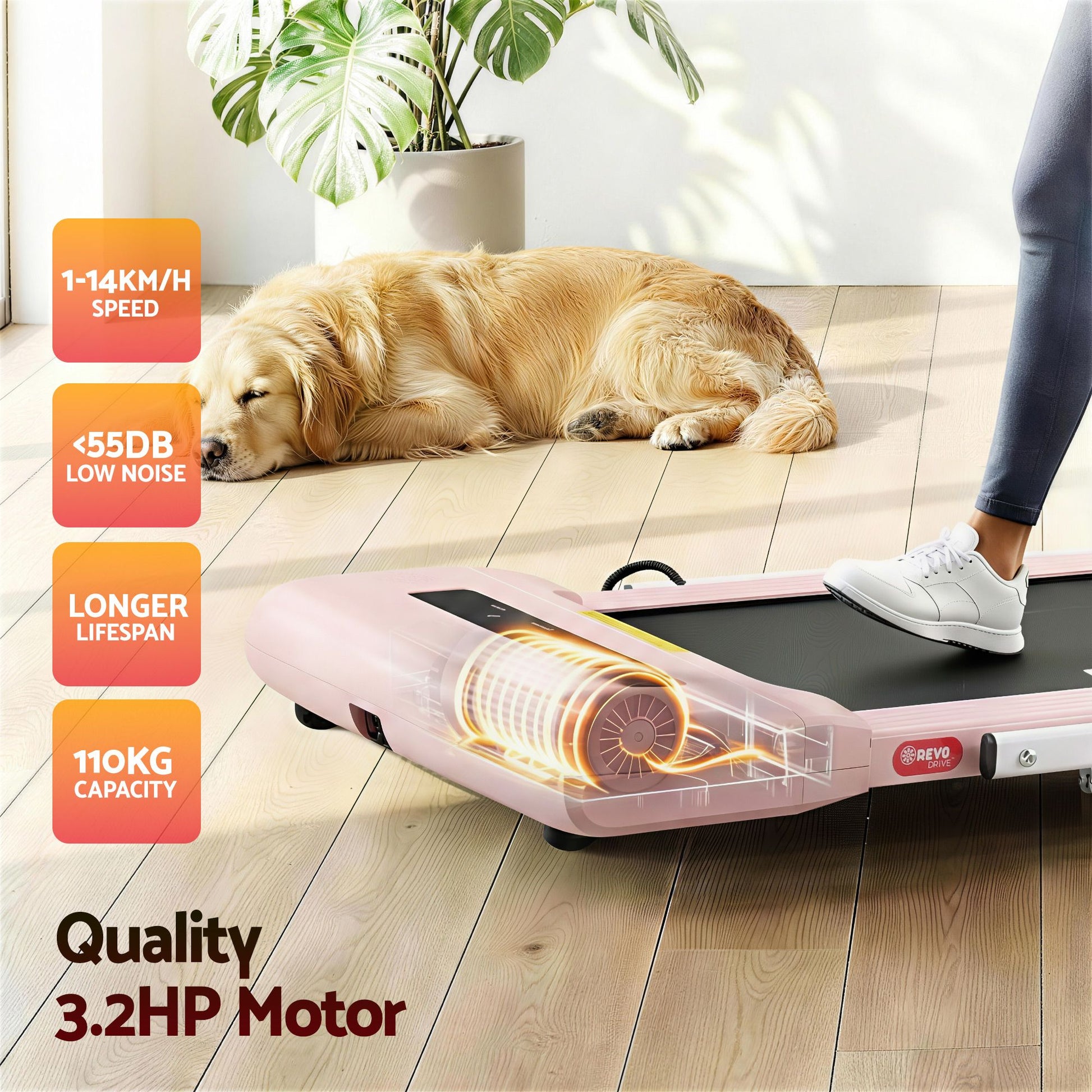 Everfit 2 in 1 Treadmill Electric Walking Pad Under Desk Home Gym Fitness 400mm Pink TMILL-400-2IN1-PK