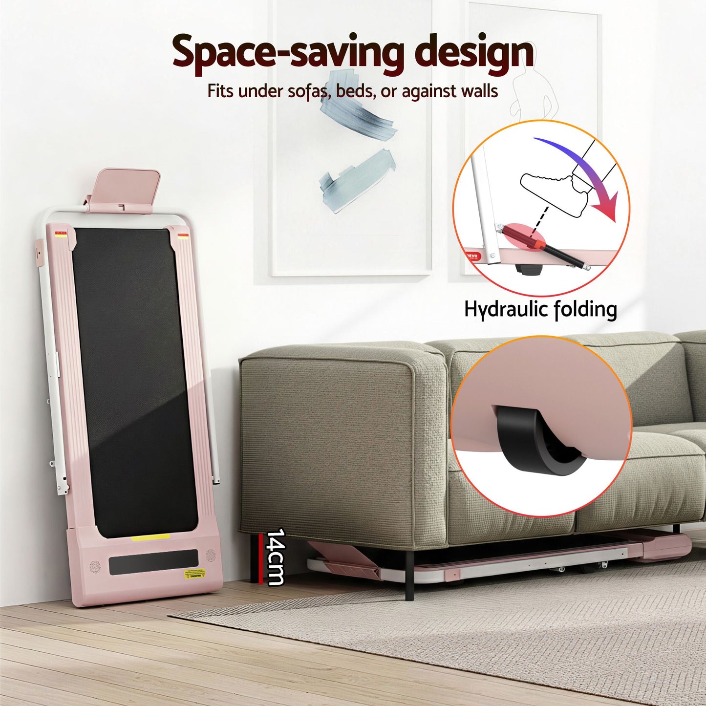 Everfit 2 in 1 Treadmill Electric Walking Pad Under Desk Home Gym Fitness 400mm Pink TMILL-400-2IN1-PK