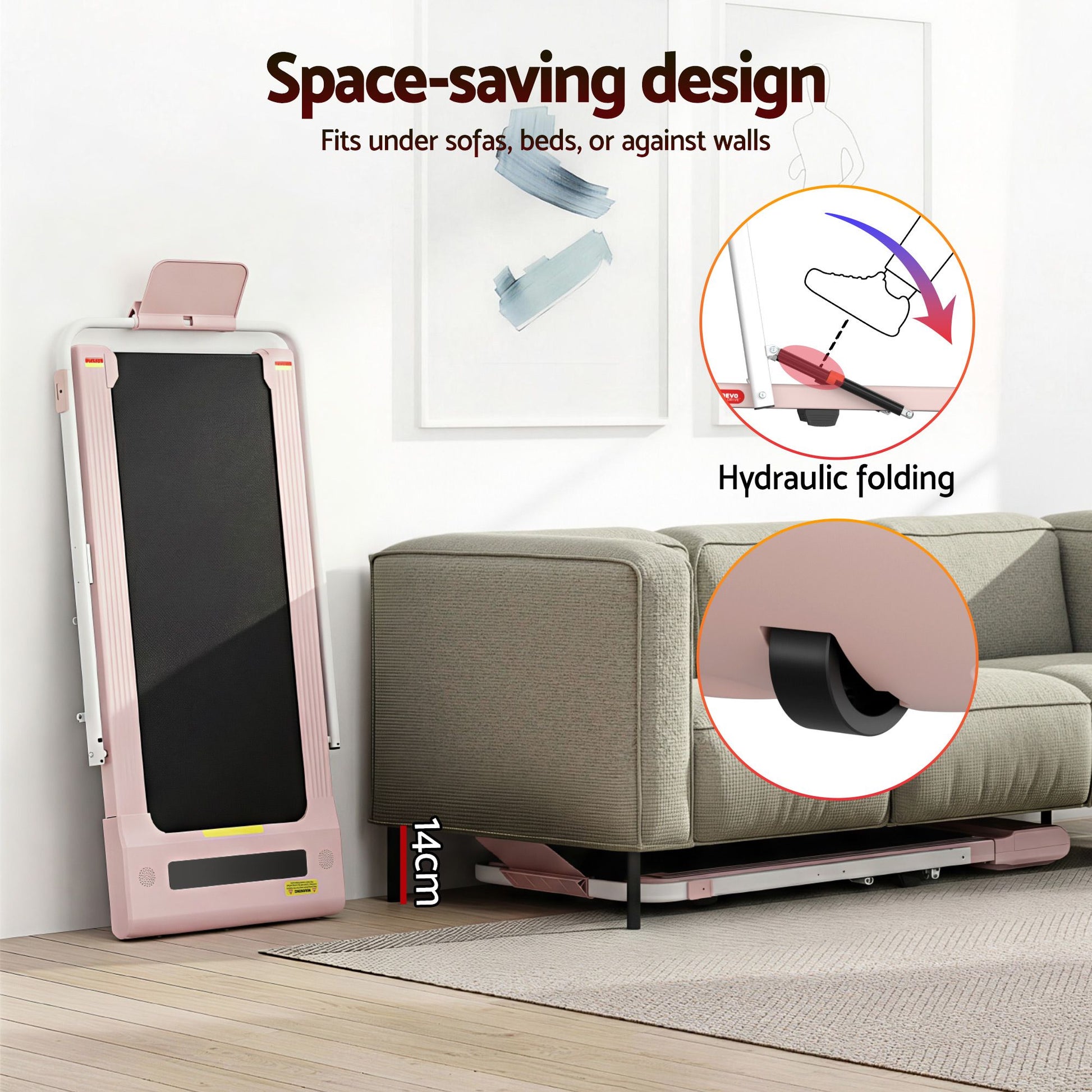 Everfit 2 in 1 Treadmill Electric Walking Pad Under Desk Home Gym Fitness 400mm Pink TMILL-400-2IN1-PK