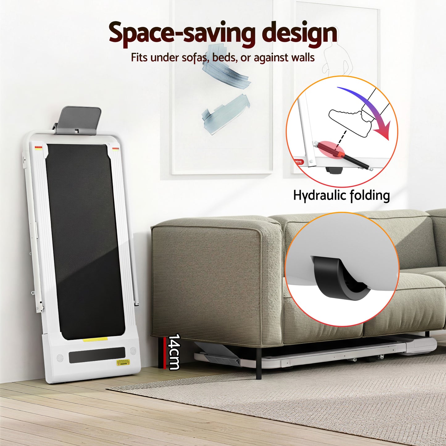 Everfit Treadmill Electric Walking Pad Under Desk Home Gym Fitness 400mm White TMILL-400-2IN1-WH
