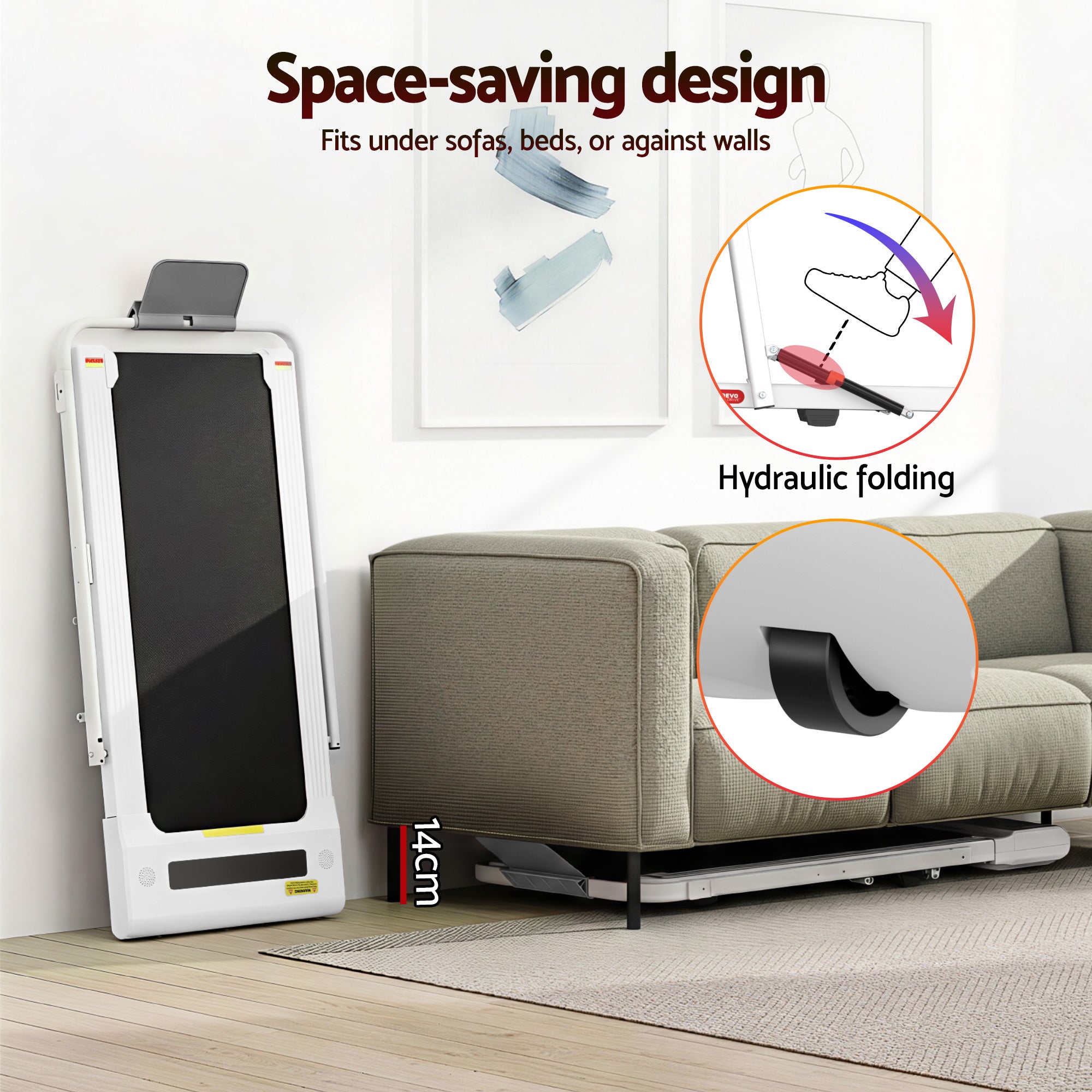 Everfit Treadmill Electric Walking Pad Under Desk Home Gym Fitness 400mm White