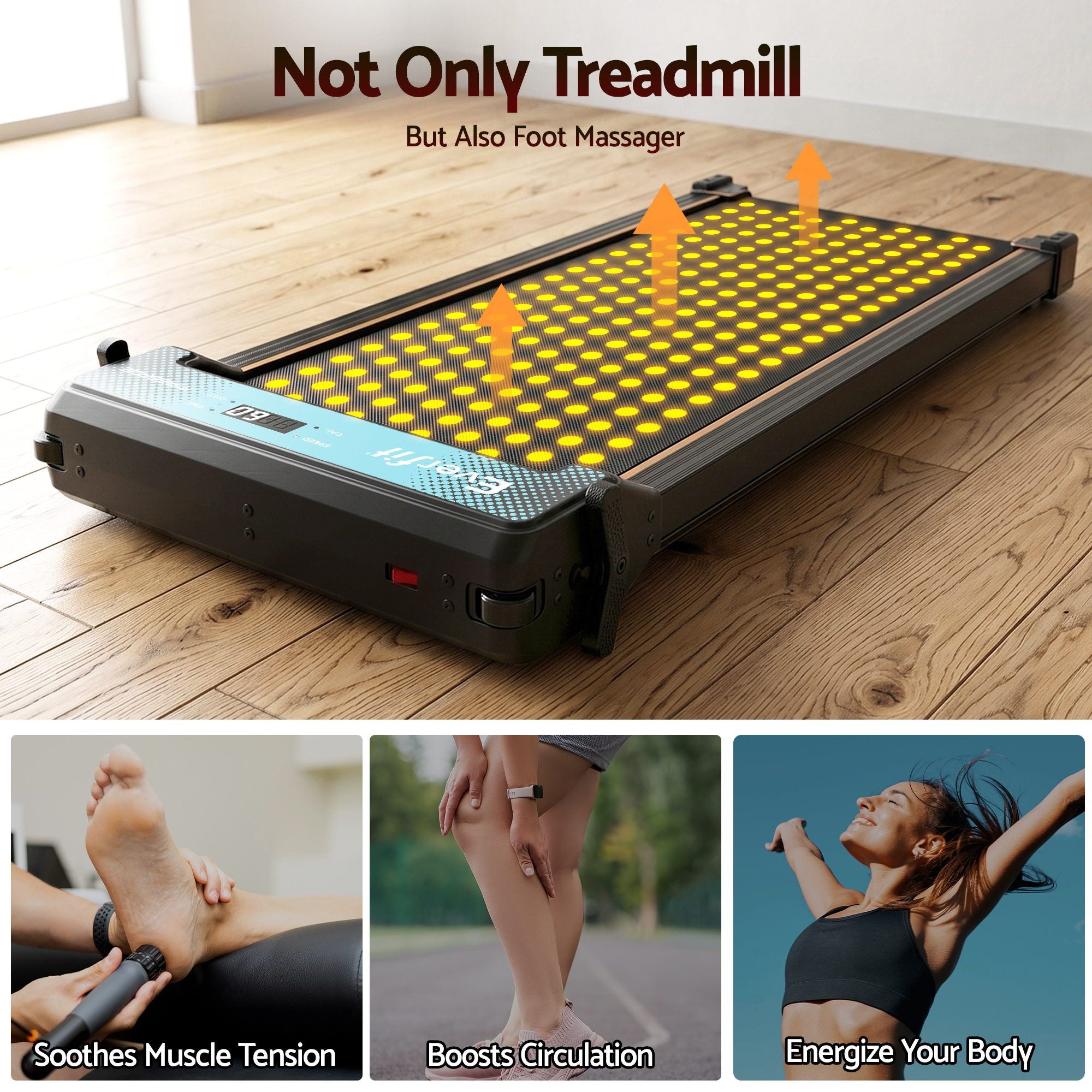 Everfit 2 in 1 Walking Pad Treadmill Dual-Sided Under Desk Treadmills with Foot Massage for Home Gym with App TMILL-400-FMS-PAD