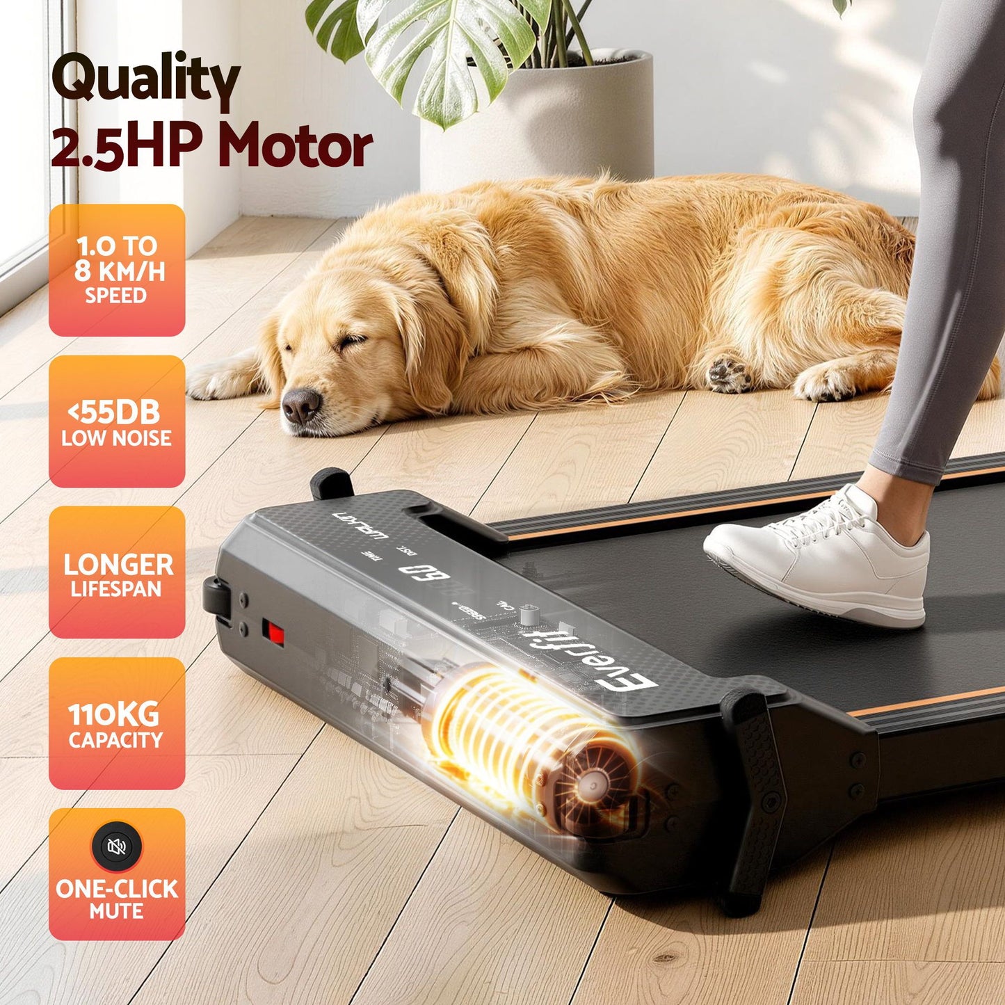 Everfit 2 in 1 Walking Pad Treadmill Dual-Sided Under Desk Treadmills with Foot Massage for Home Gym with App TMILL-400-FMS-PAD