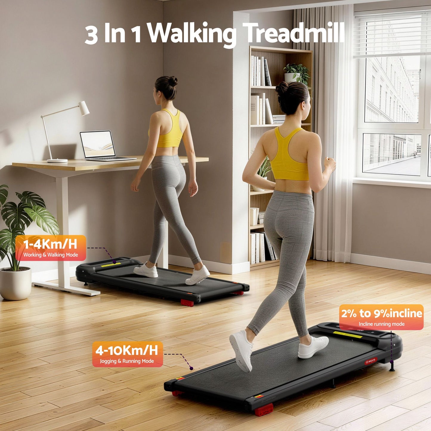 Everfit 3 in 1 Treadmill Electric Walking Pad with Incline Under Desk Home Gym Black TMILL-400-INC-BK