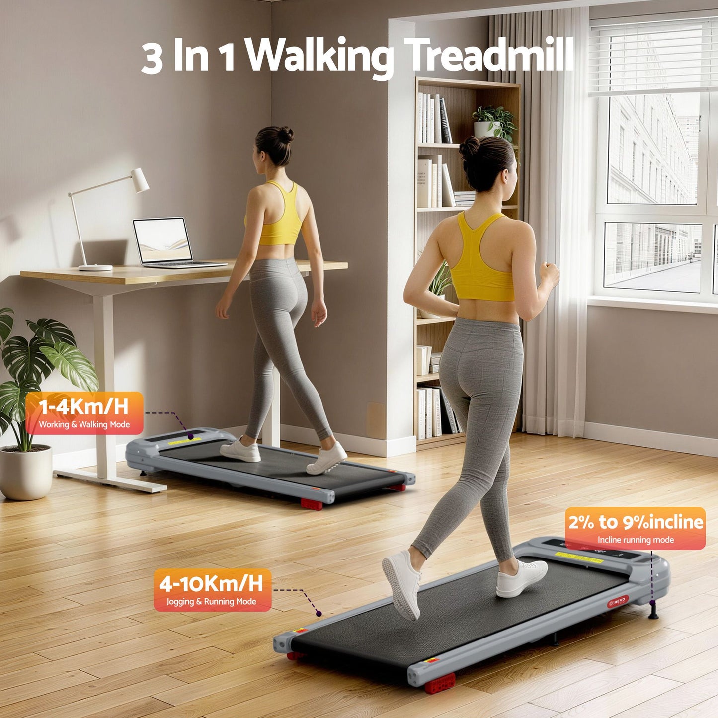 Everfit 3 in 1 Treadmill Electric Walking Pad with Incline Under Desk Home Gym Grey TMILL-400-INC-GR