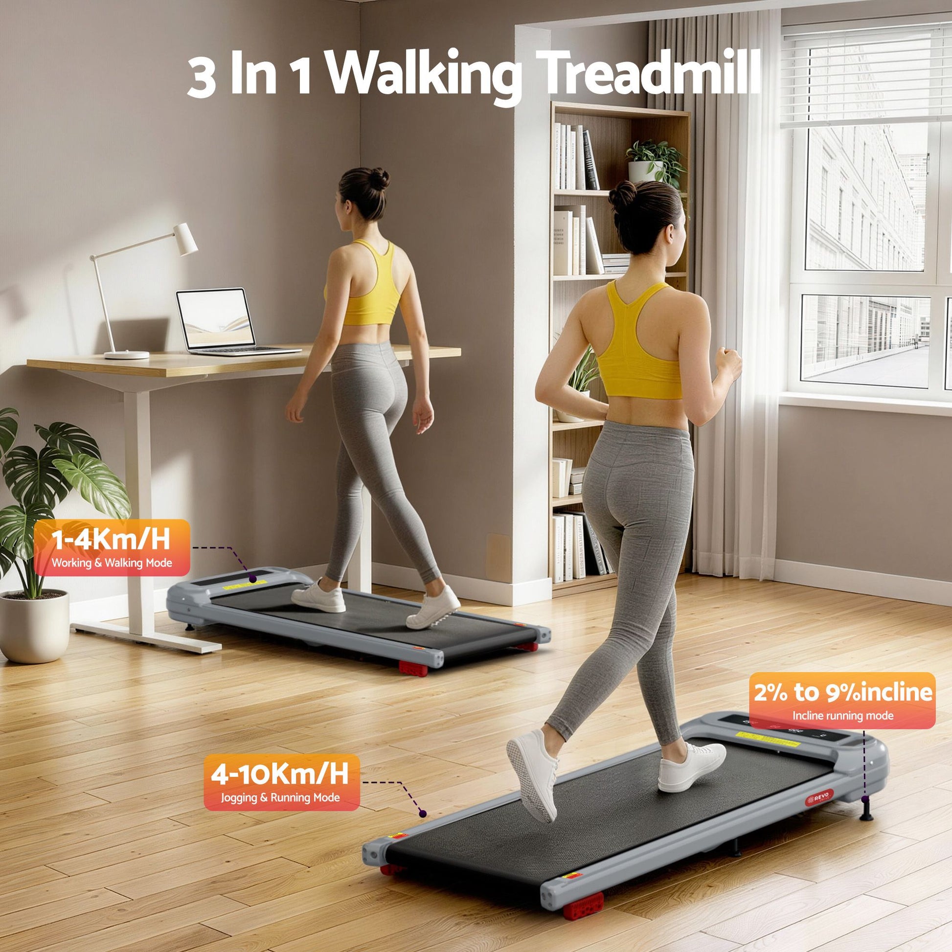 Everfit 3 in 1 Treadmill Electric Walking Pad with Incline Under Desk Home Gym Grey TMILL-400-INC-GR