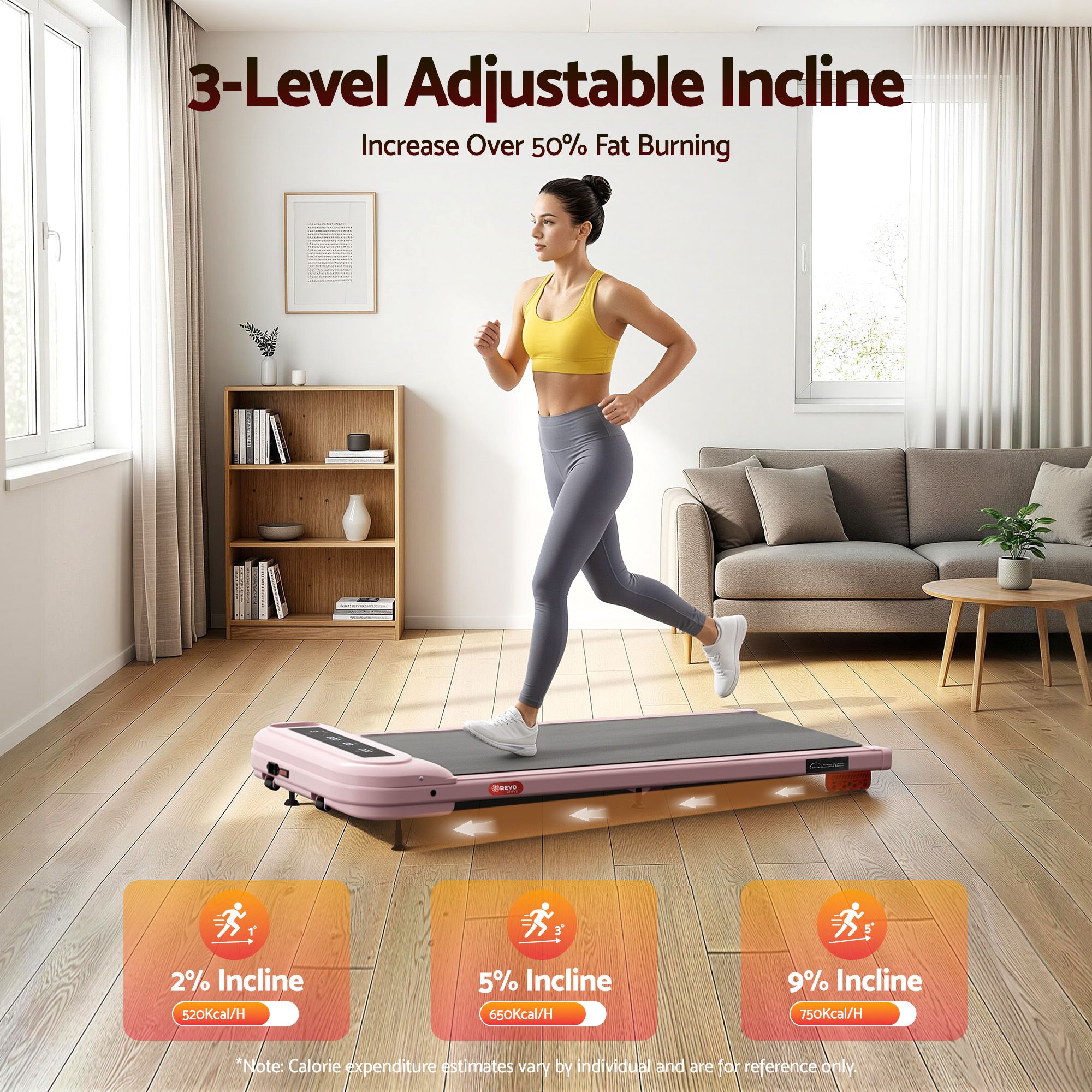 Everfit 3 in 1 Treadmill Electric Walking Pad with Incline Under Desk Home Gym Pink