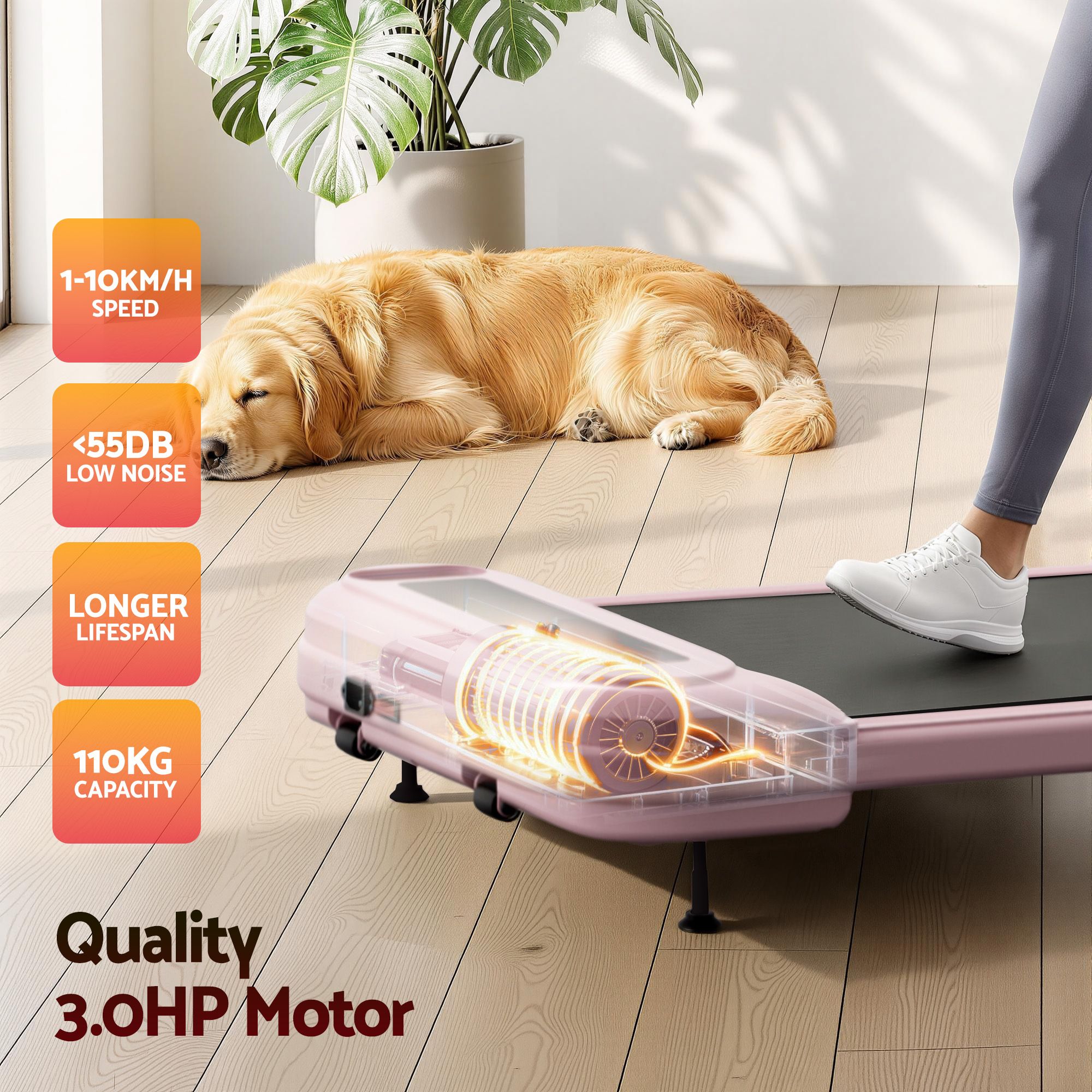 Everfit 3 in 1 Treadmill Electric Walking Pad with Incline Under Desk Home Gym Pink