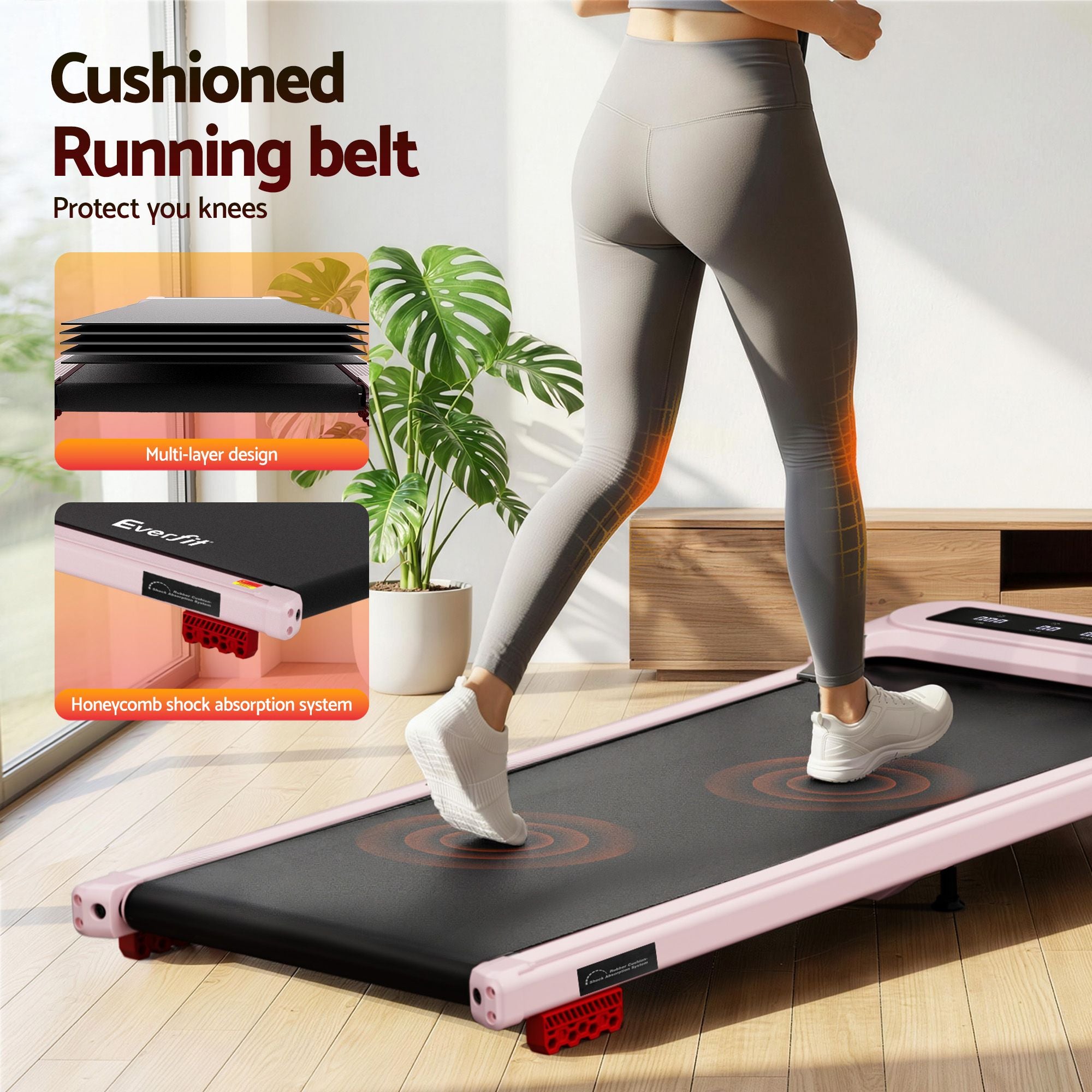 Everfit 3 in 1 Treadmill Electric Walking Pad with Incline Under Desk Home Gym Pink