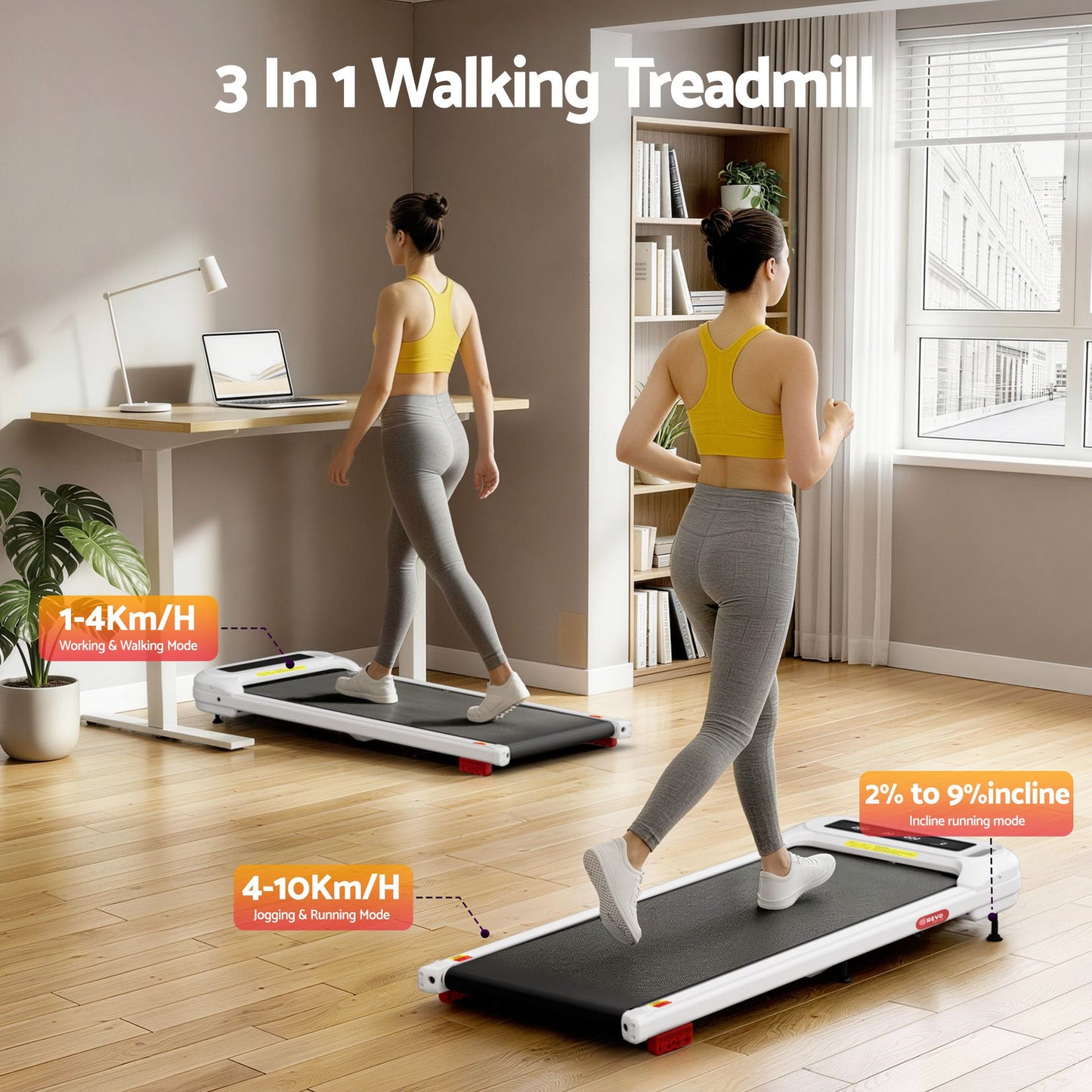 Everfit 3 in 1 Treadmill Electric Walking Pad with Incline Under Desk Home Gym White TMILL-400-INC-WH
