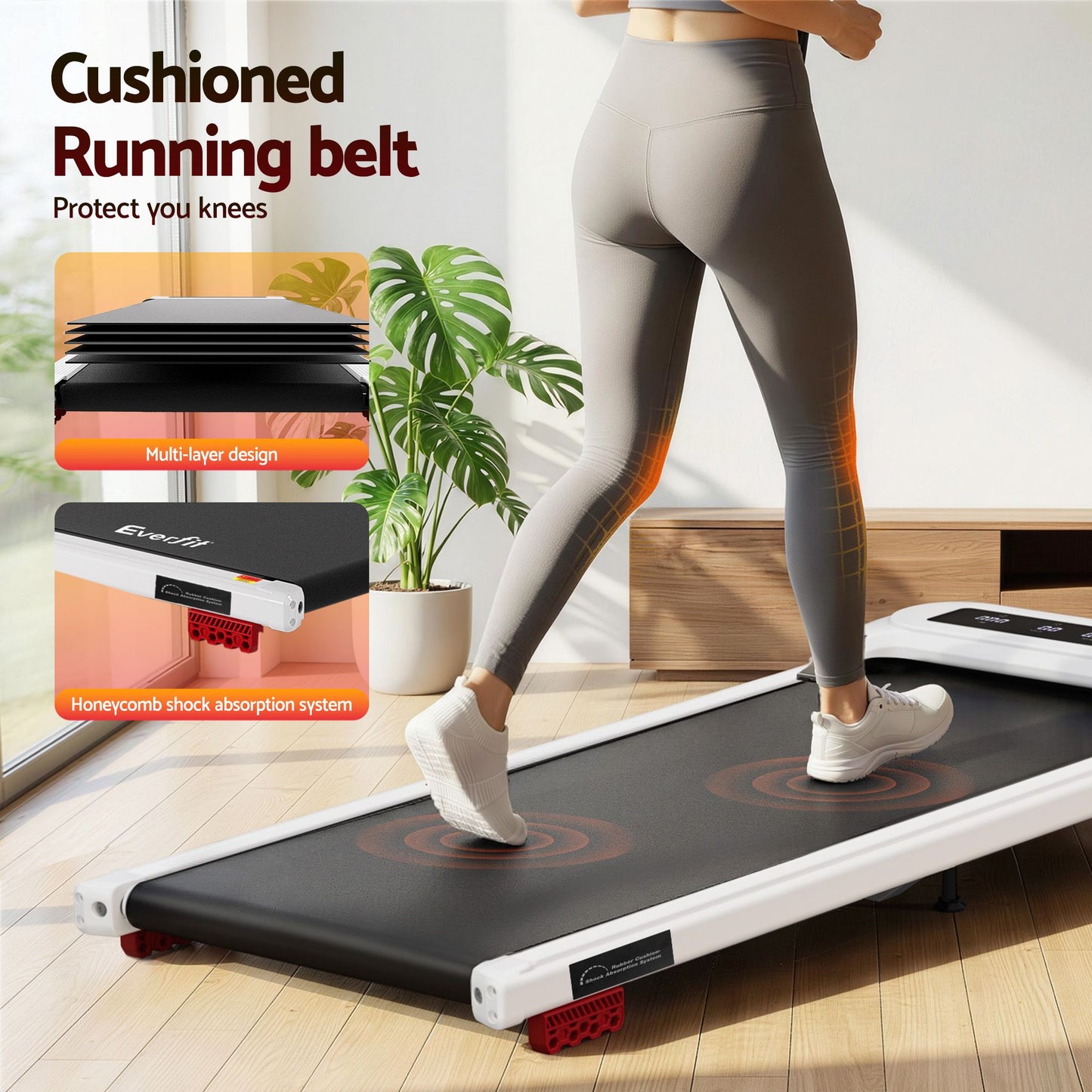 Everfit 3 in 1 Treadmill Electric Walking Pad with Incline Under Desk Home Gym White TMILL-400-INC-WH