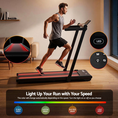 Everfit 3 in 1 Walking Pad Treadmill With Led Lights Foldable Under Desk Treadmills for Home Gym 40cm Wide TMILL-400-LED-BK