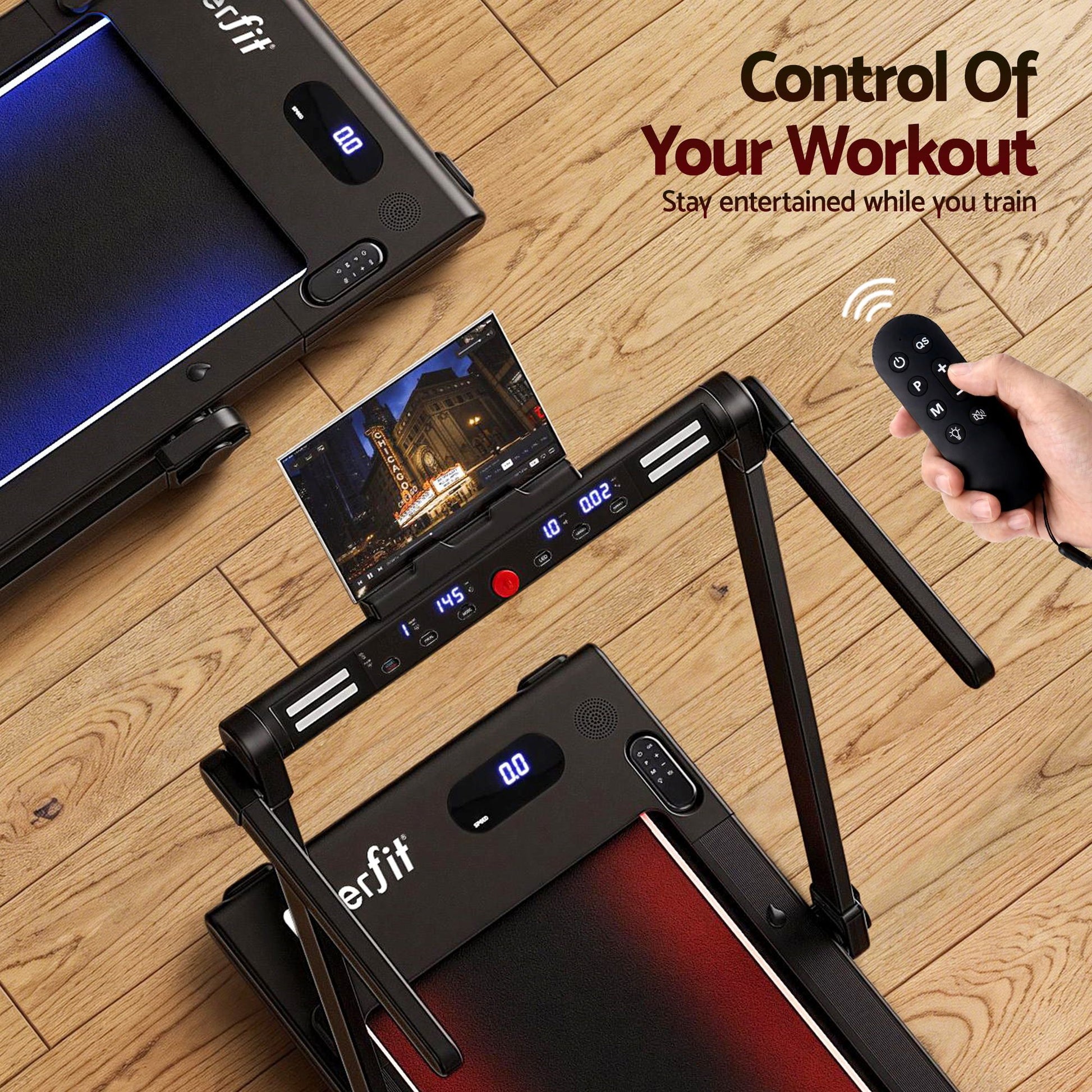 Everfit 3 in 1 Walking Pad Treadmill With Led Lights Foldable Under Desk Treadmills for Home Gym 40cm Wide TMILL-400-LED-BK