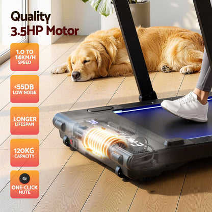 Everfit 3 in 1 Walking Pad Treadmill With Led Lights Foldable Under Desk Treadmills for Home Gym 40cm Wide TMILL-400-LED-BK