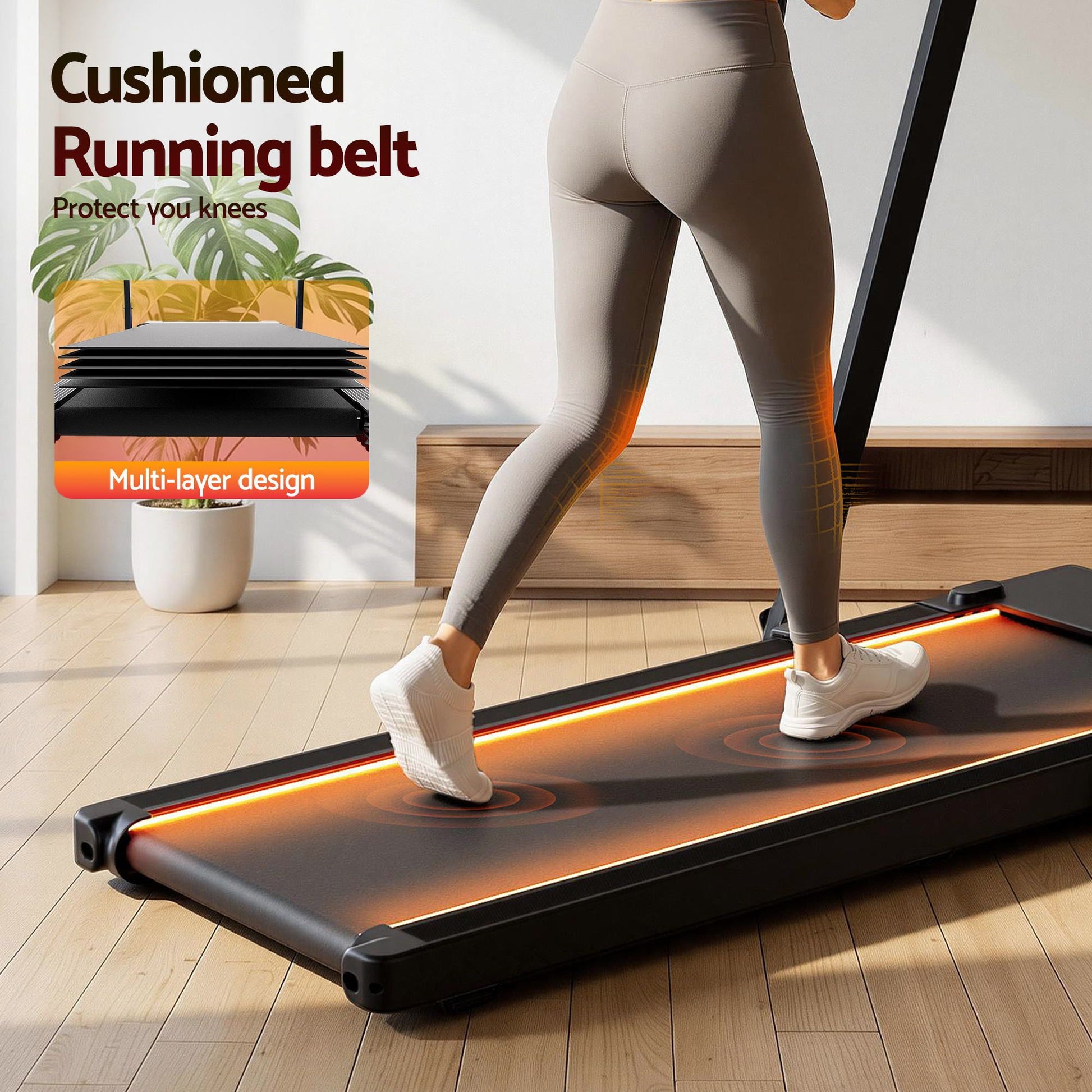 Everfit 3 in 1 Walking Pad Treadmill With Led Lights Foldable Under Desk Treadmills for Home Gym 40cm Wide TMILL-400-LED-BK