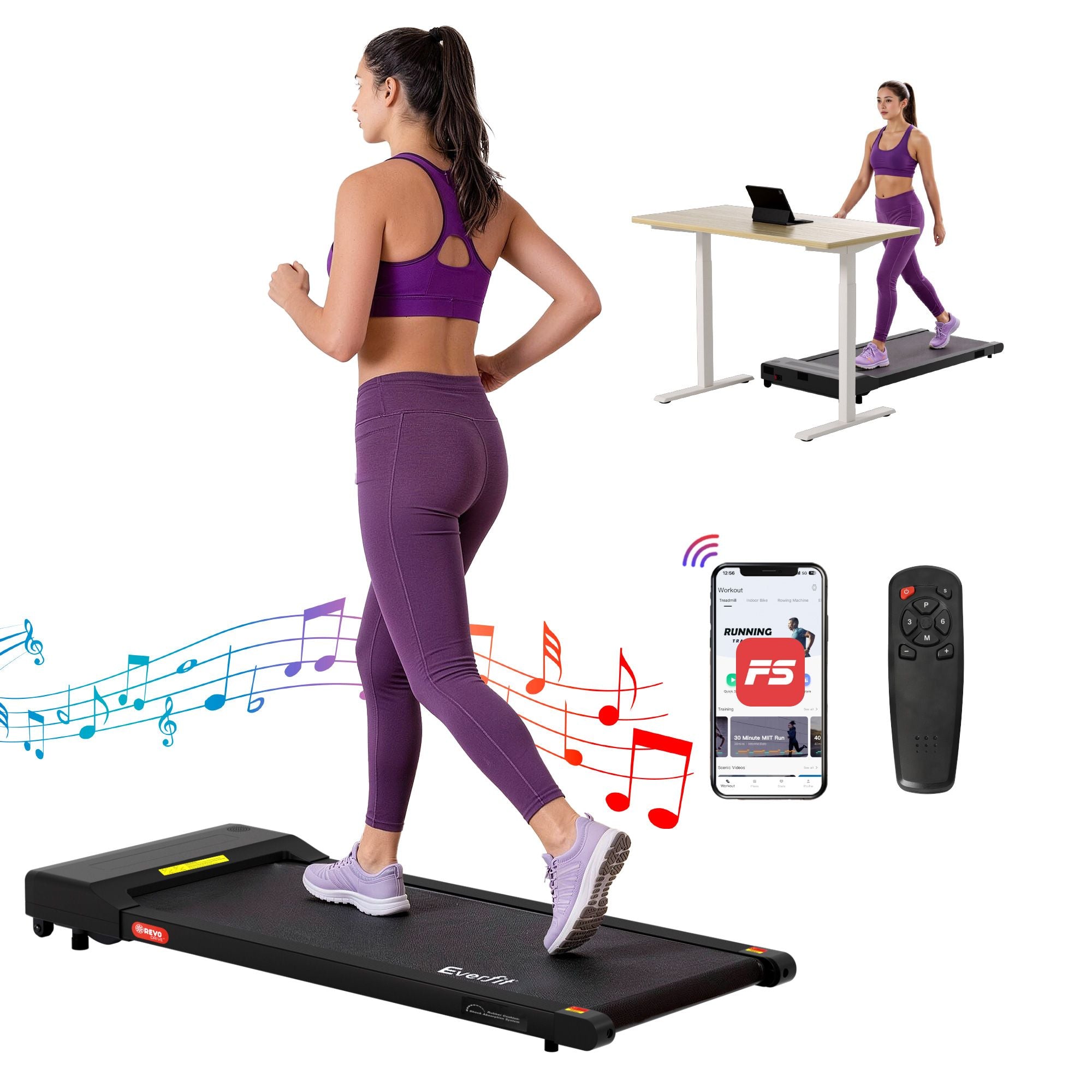Everfit 2 in 1 Treadmill Electric Walking Pad Under Desk Home Gym Fitness 400mm Black TMILL-400-PAD