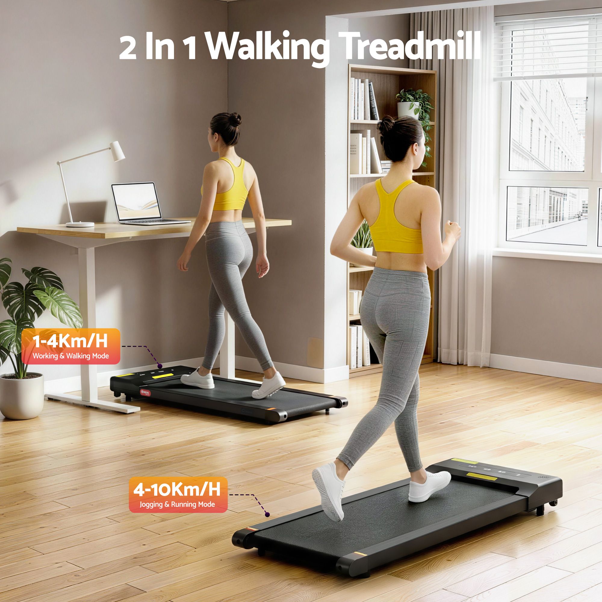 Everfit 2 in 1 Treadmill Electric Walking Pad Under Desk Home Gym Fitness 400mm Black TMILL-400-PAD