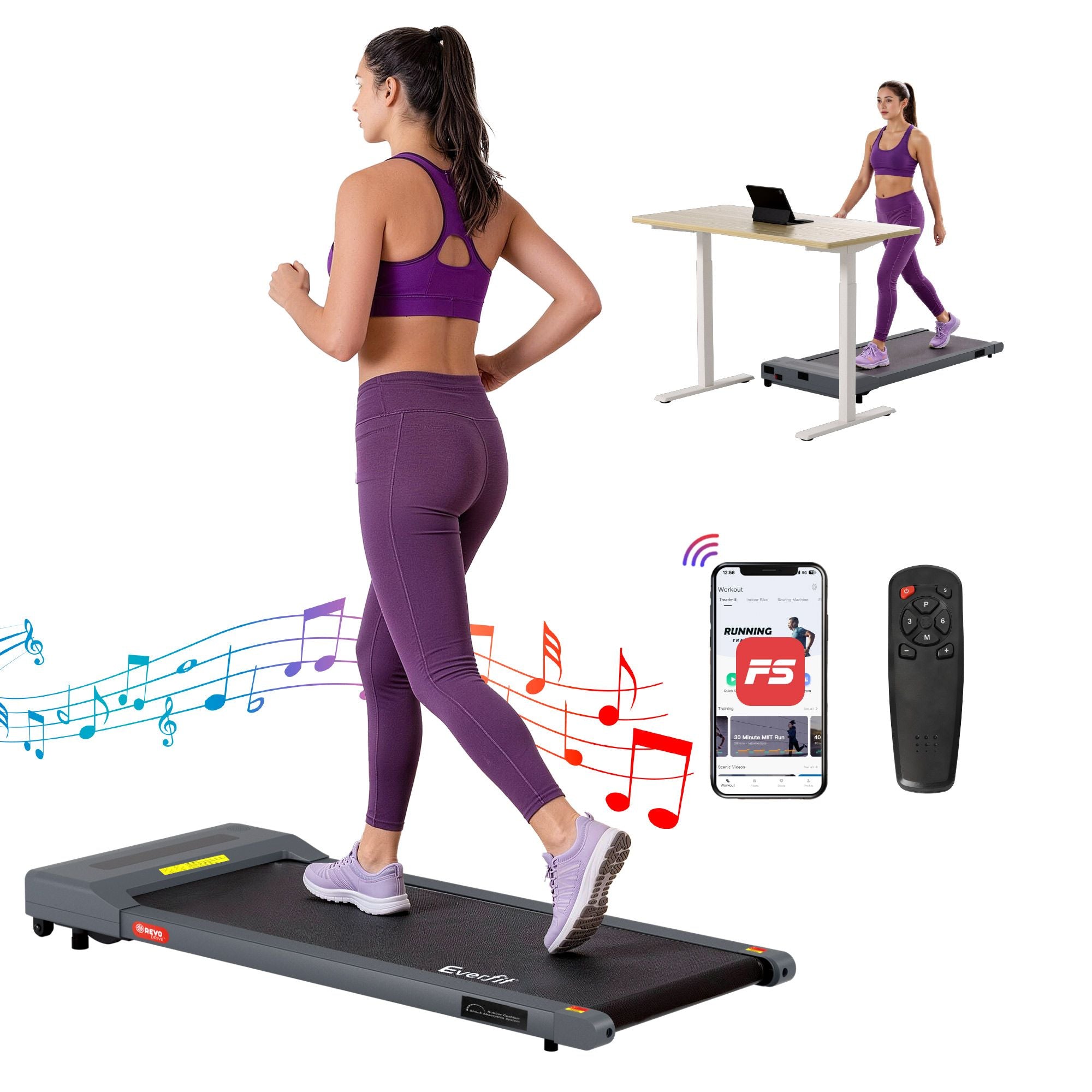 Everfit 2 in 1 Treadmill Electric Walking Pad Under Desk Home Gym Fitness 400mm Grey TMILL-400-PAD-GR