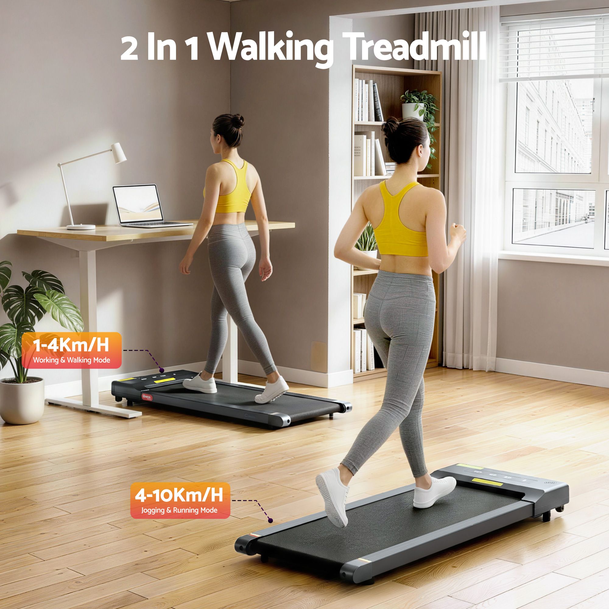 Everfit 2 in 1 Treadmill Electric Walking Pad Under Desk Home Gym Fitness 400mm Grey TMILL-400-PAD-GR