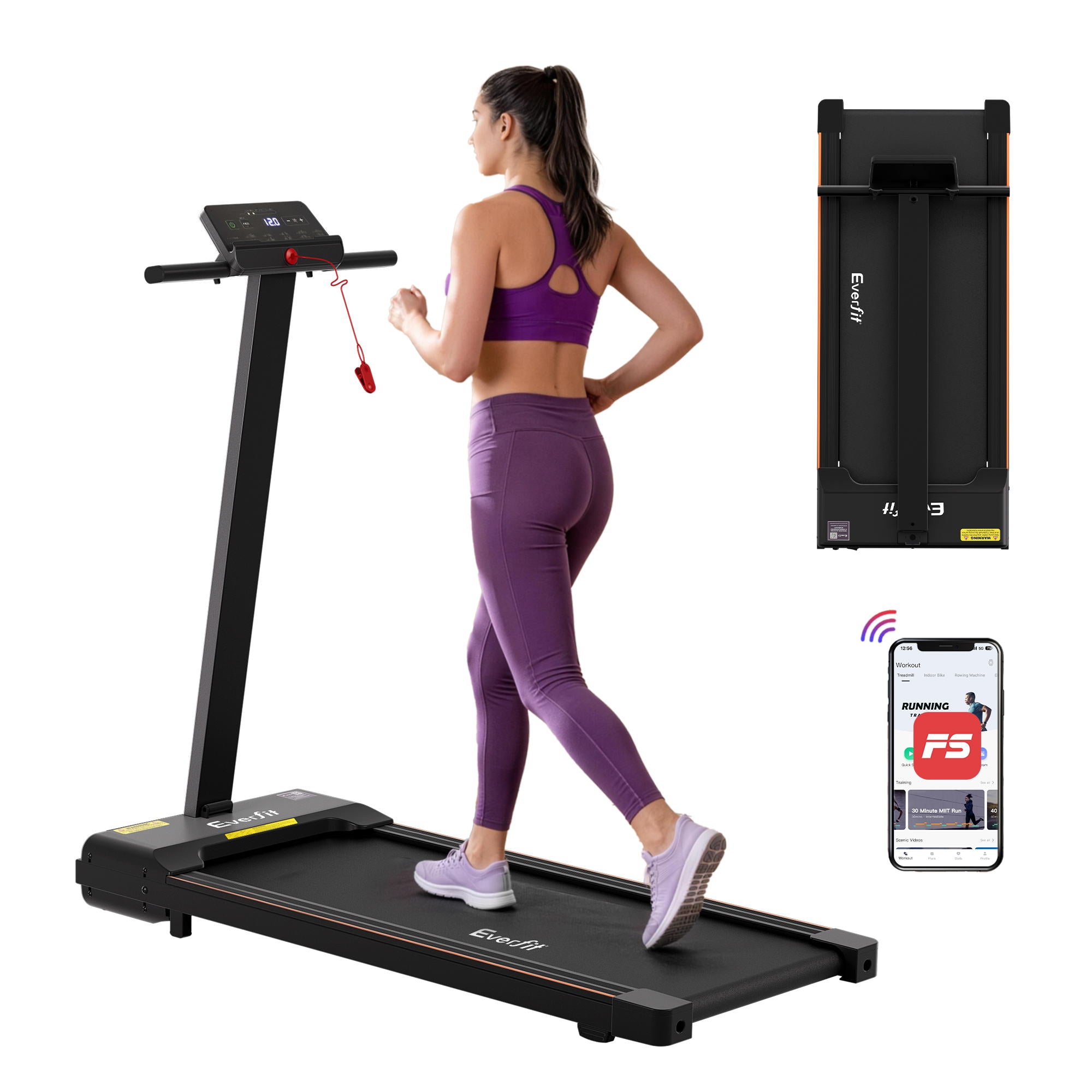 Everfit Walking Pad Treadmill 2 in 1 Foldable for Home Gym 40cm Wide Belt 12 Programs with App TMILL-400-TH-BK