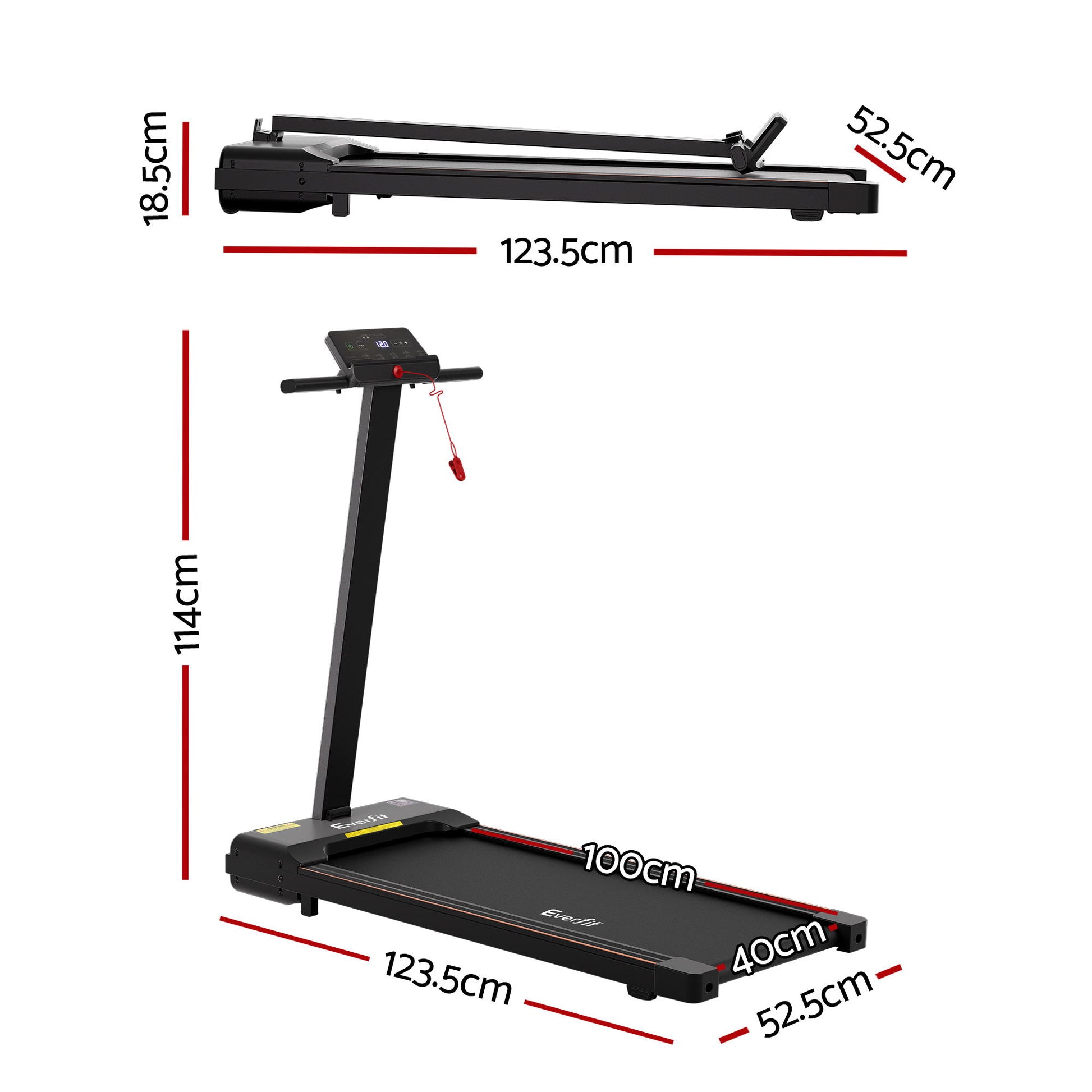 Everfit Walking Pad Treadmill 2 in 1 Foldable for Home Gym 40cm Wide Belt 12 Programs with App TMILL-400-TH-BK