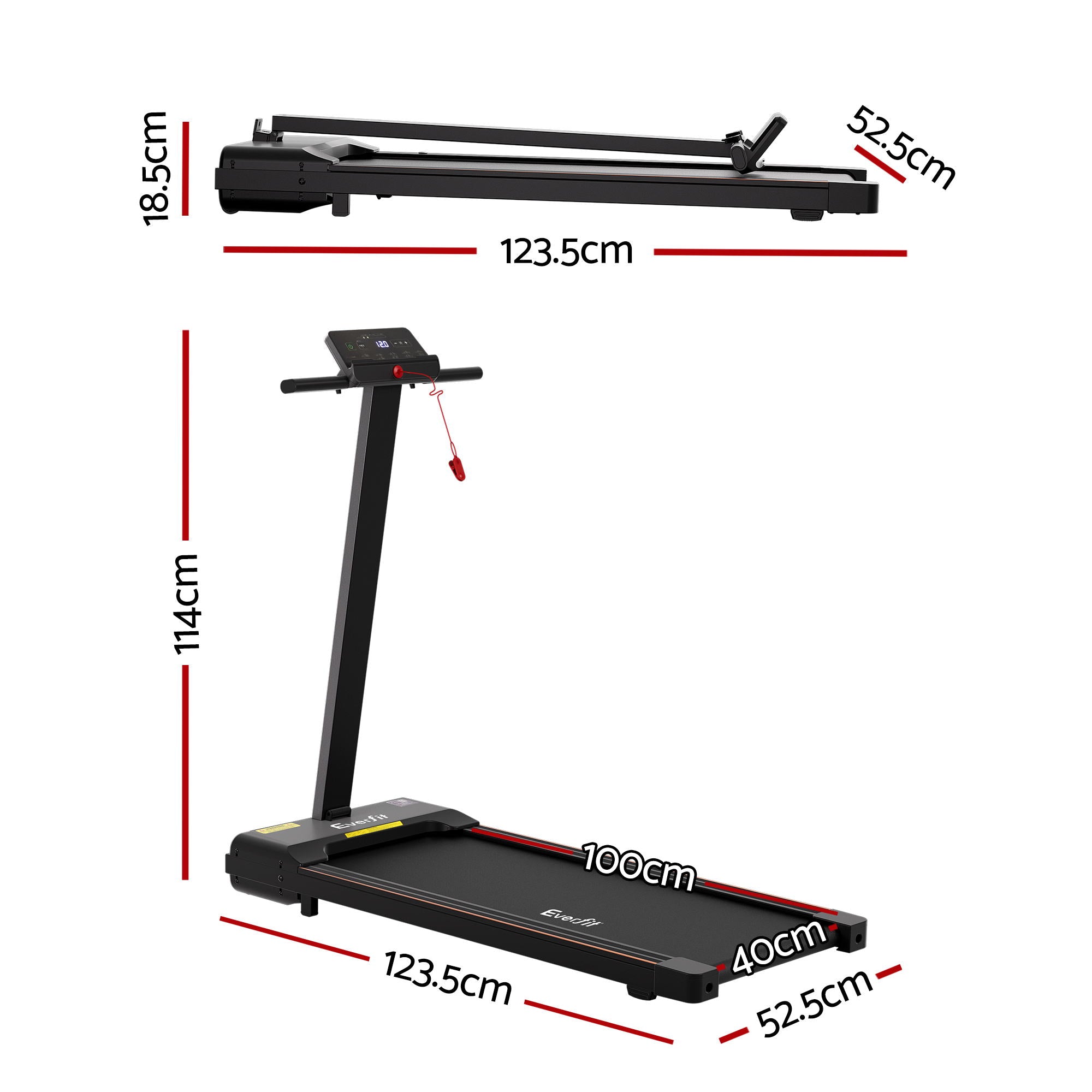 Everfit Walking Pad Treadmill 2 in 1 Foldable for Home Gym 40cm Wide Belt 12 Programs with App TMILL-400-TH-BK