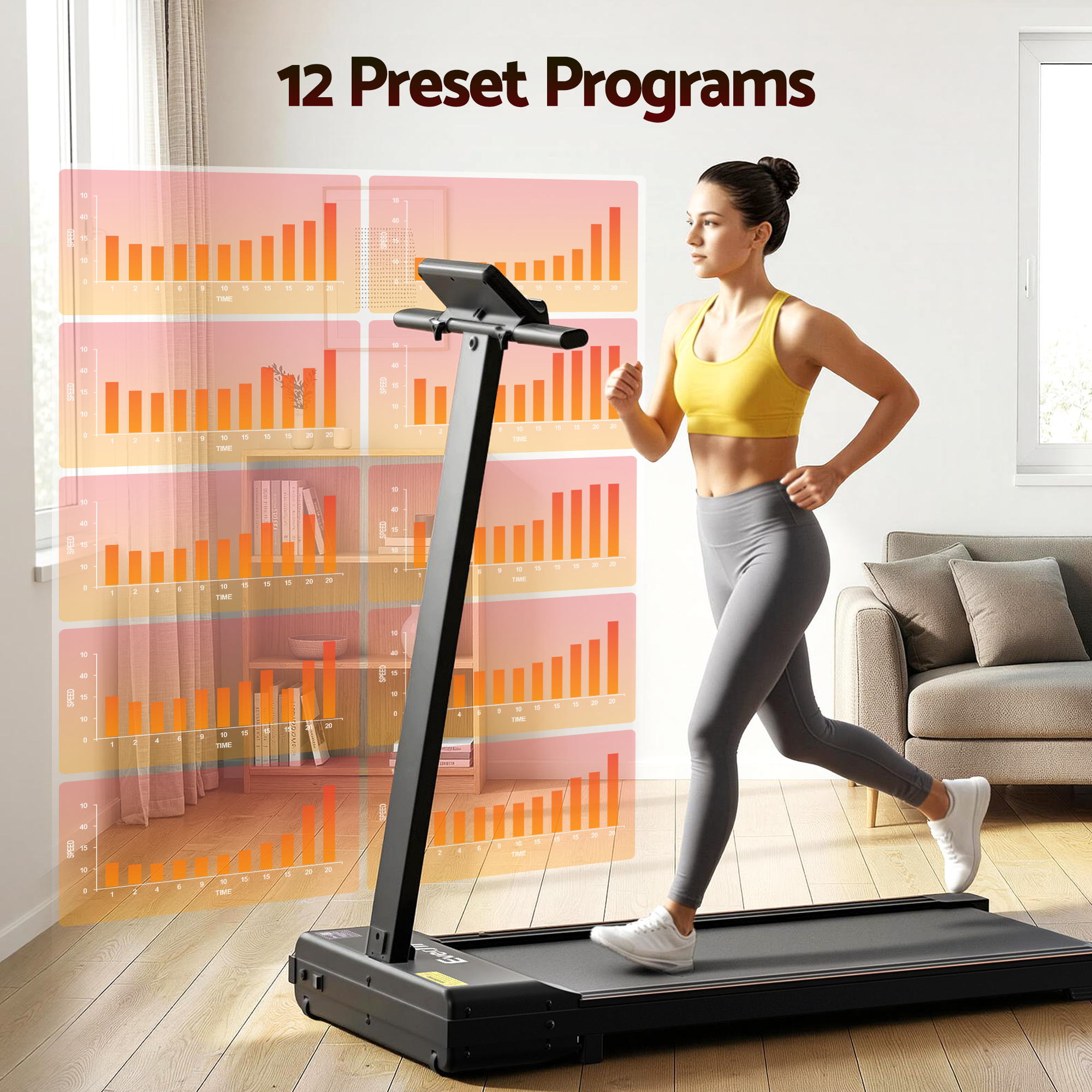 Everfit Walking Pad Treadmill 2 in 1 Foldable for Home Gym 40cm Wide Belt 12 Programs with App TMILL-400-TH-BK