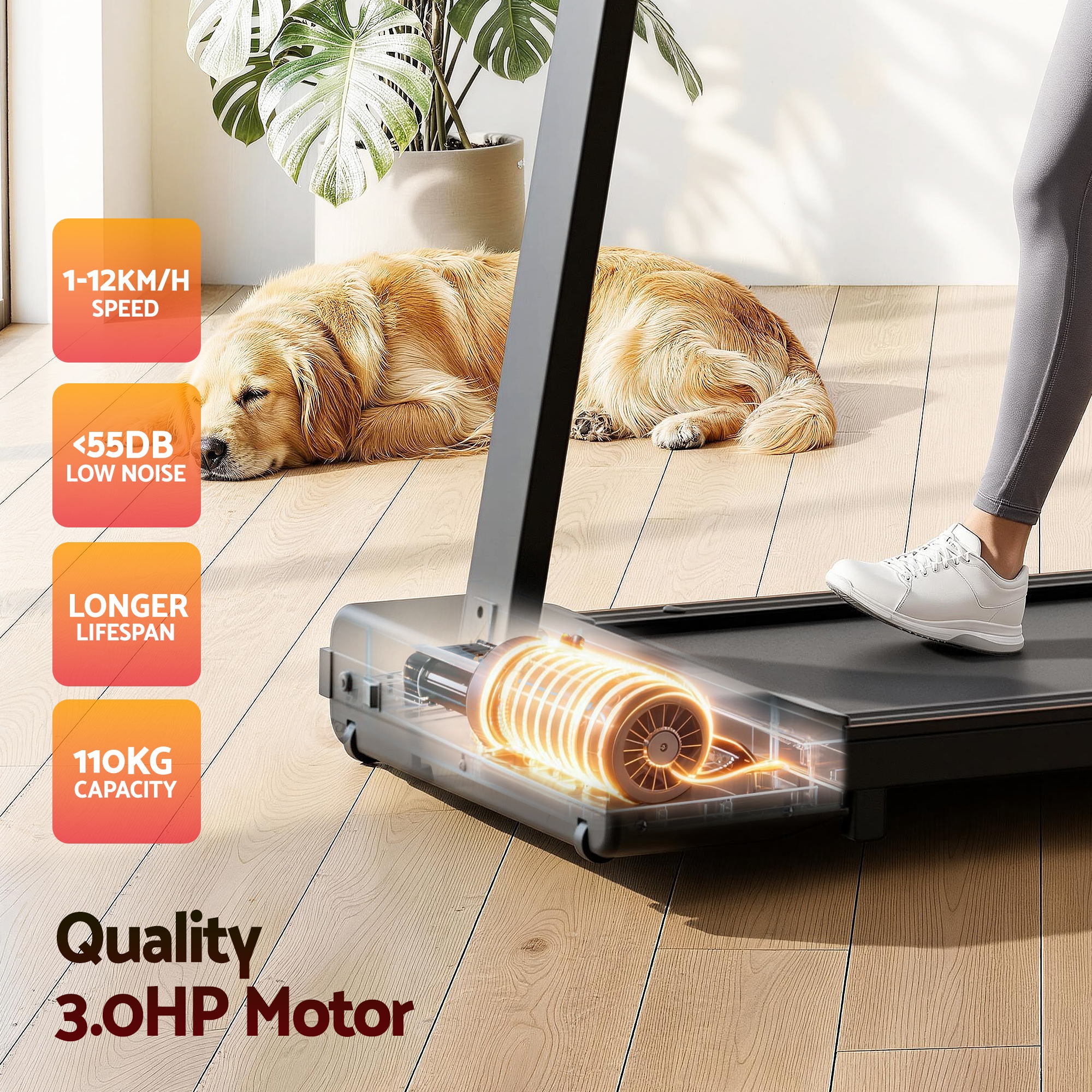 Everfit Walking Pad Treadmill 2 in 1 Foldable for Home Gym 40cm Wide Belt 12 Programs with App TMILL-400-TH-BK
