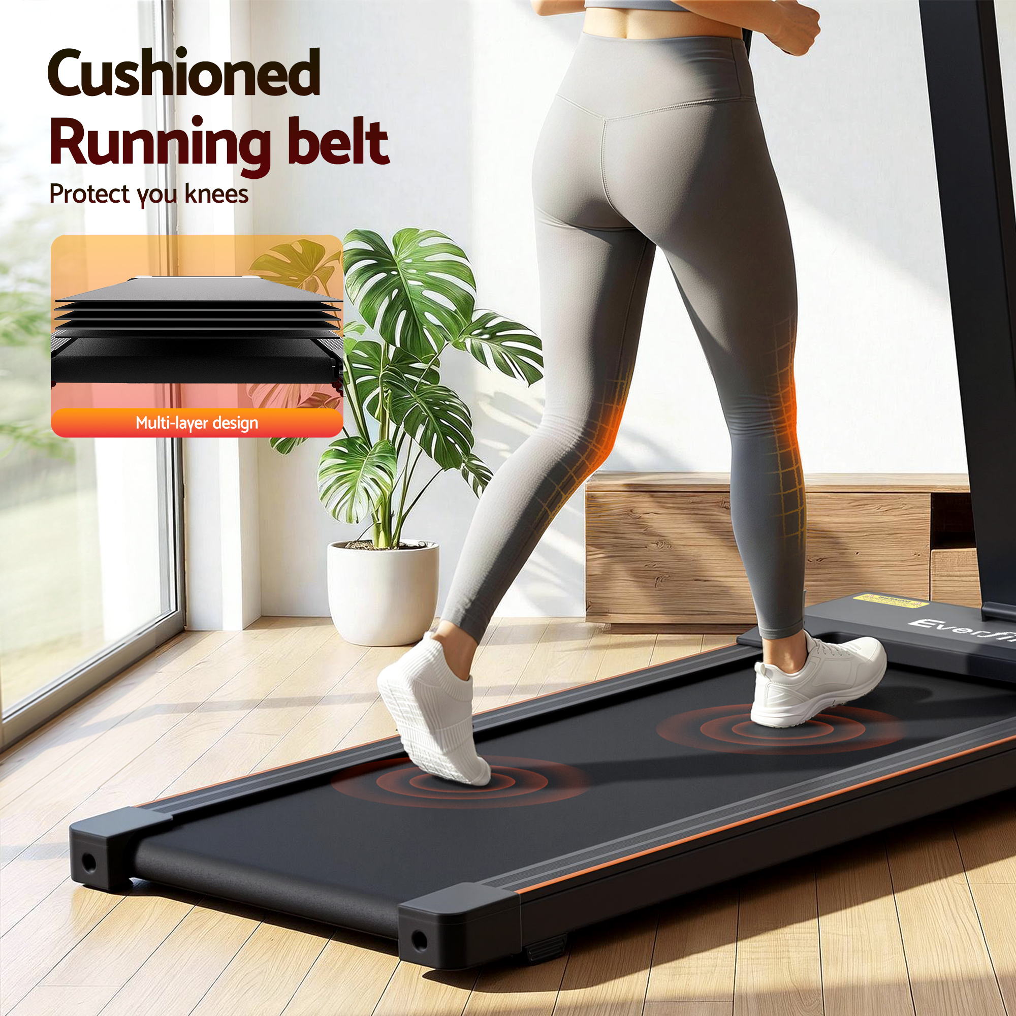 Everfit Walking Pad Treadmill 2 in 1 Foldable for Home Gym 40cm Wide Belt 12 Programs with App TMILL-400-TH-BK