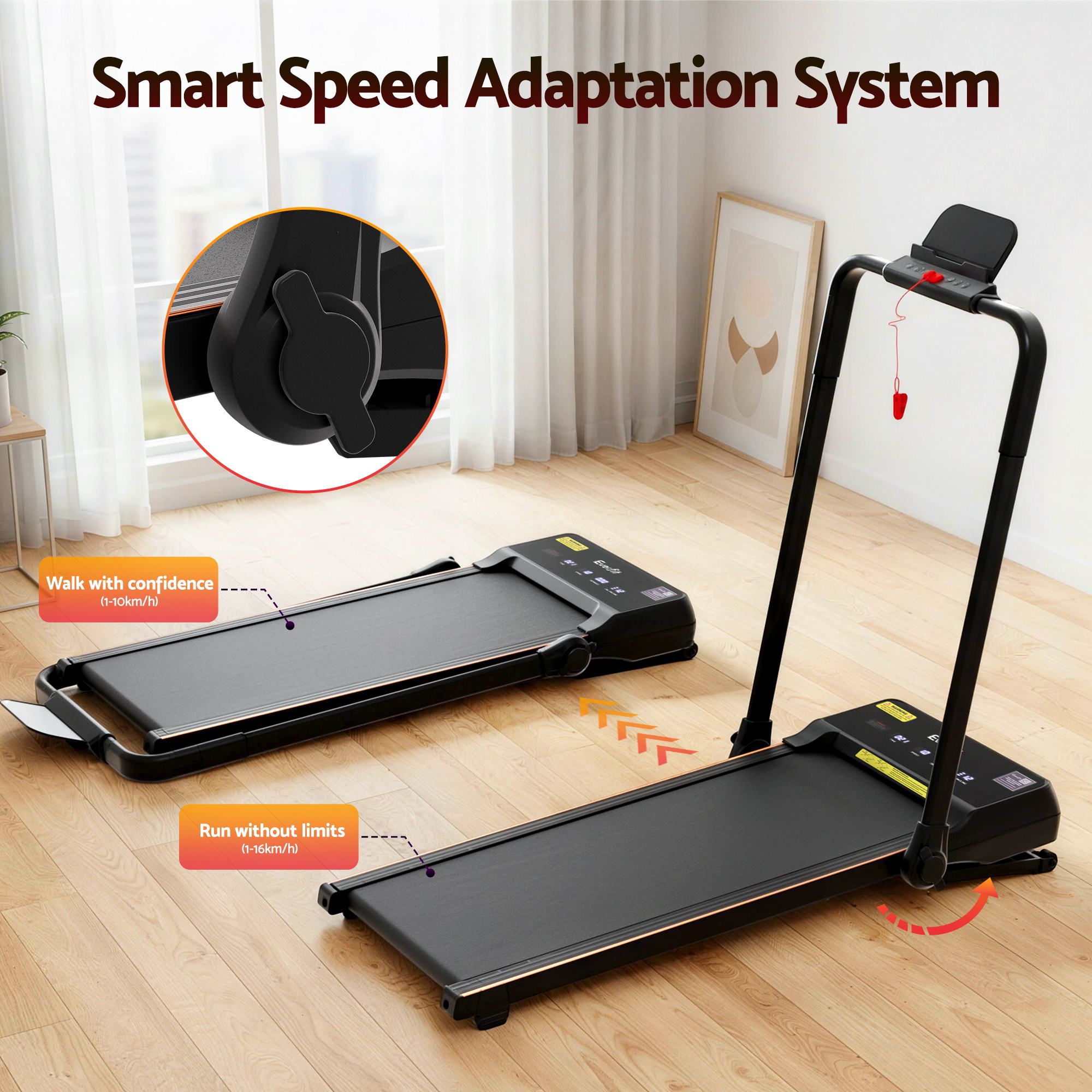 Everfit 3 in 1 Walking Pad Treadmill 20% Auto Incline Under Desk Foldable Treadmills for Home With 40cm Wide TMILL-400H-AINC-BK