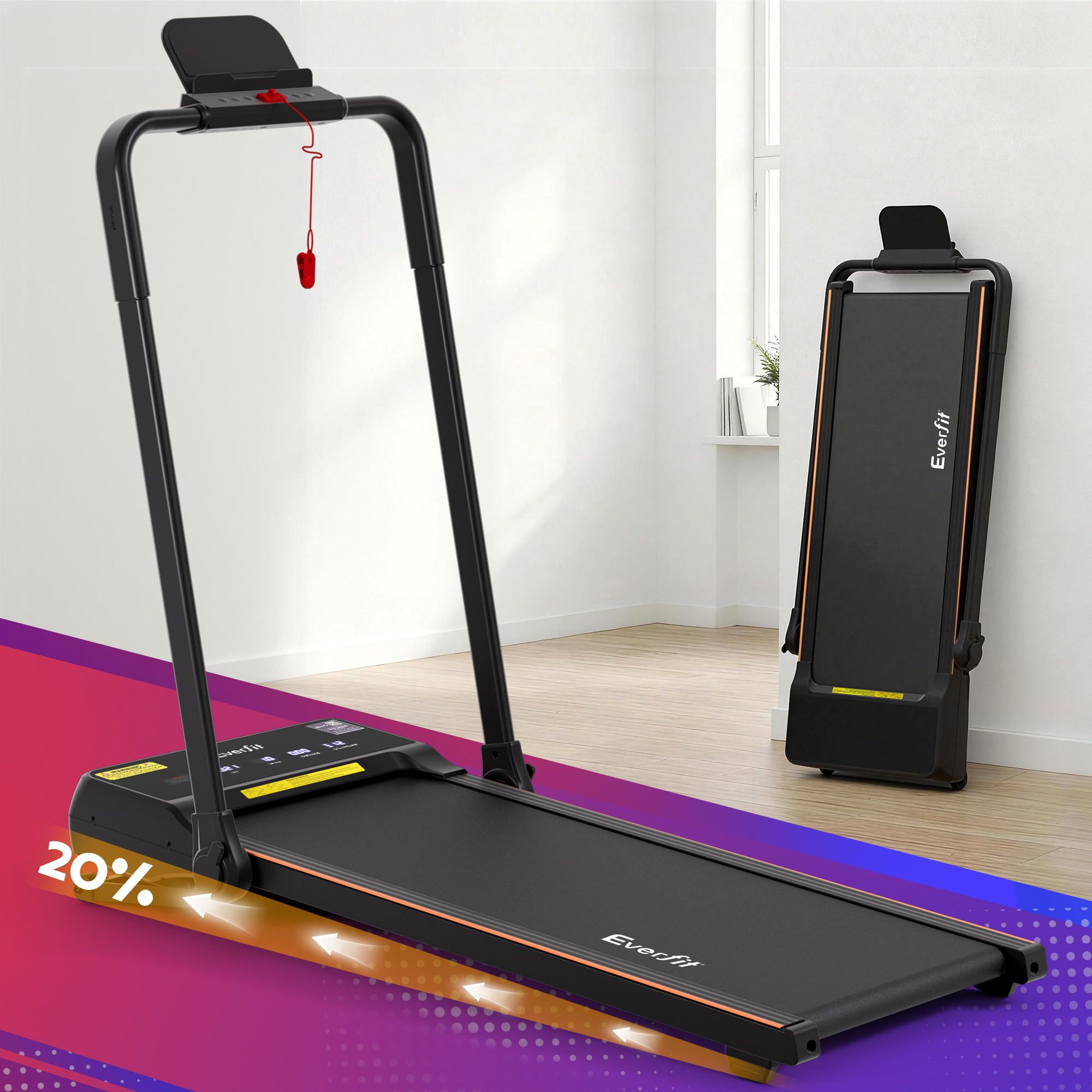 Everfit 3 in 1 Walking Pad Treadmill 20% Auto Incline Under Desk Foldable Treadmills for Home With 40cm Wide TMILL-400H-AINC-BK