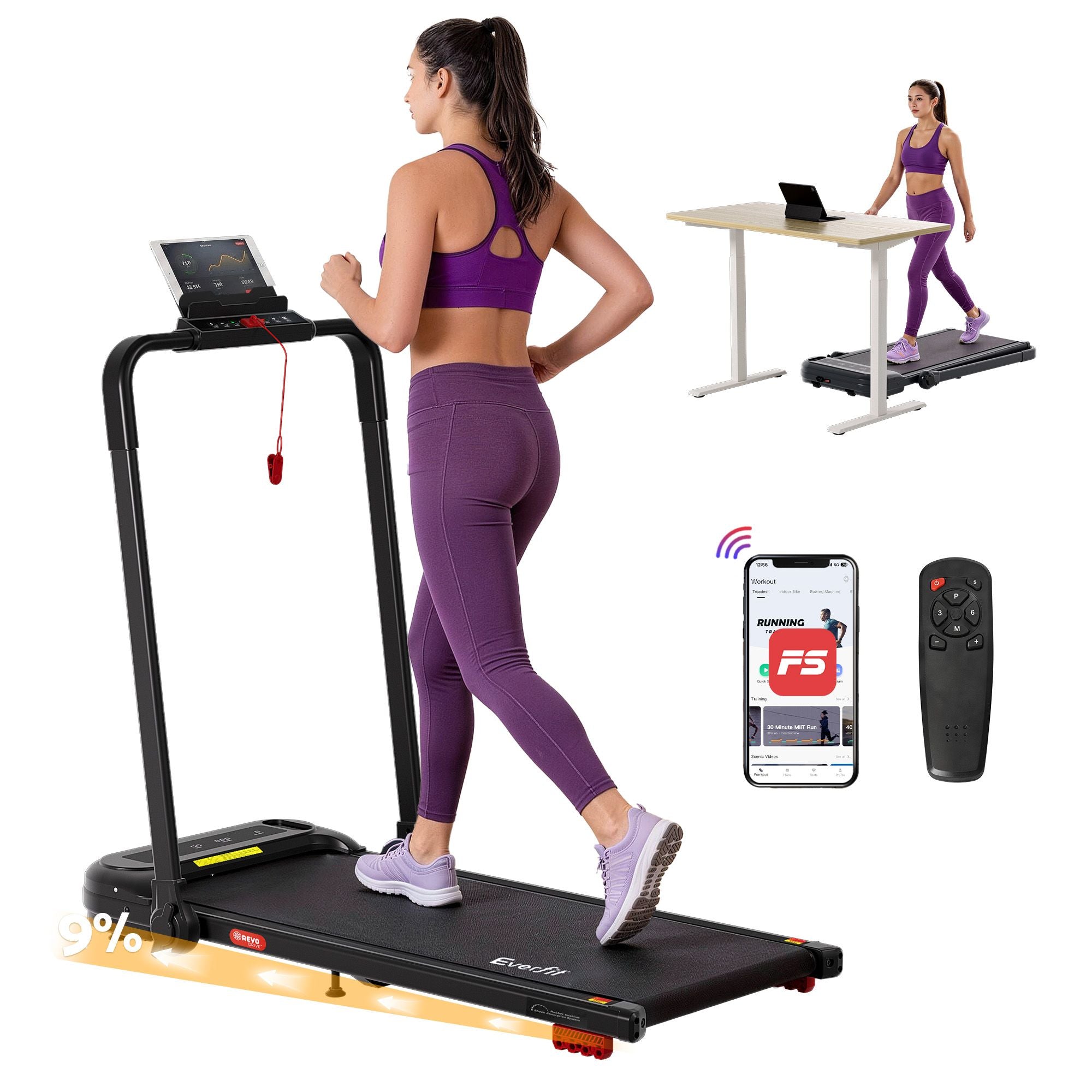 Everfit 3 in1 Treadmill Electric Walking Pad with Incline Foldable for Home Gym Black TMILL-400H-INC-BK