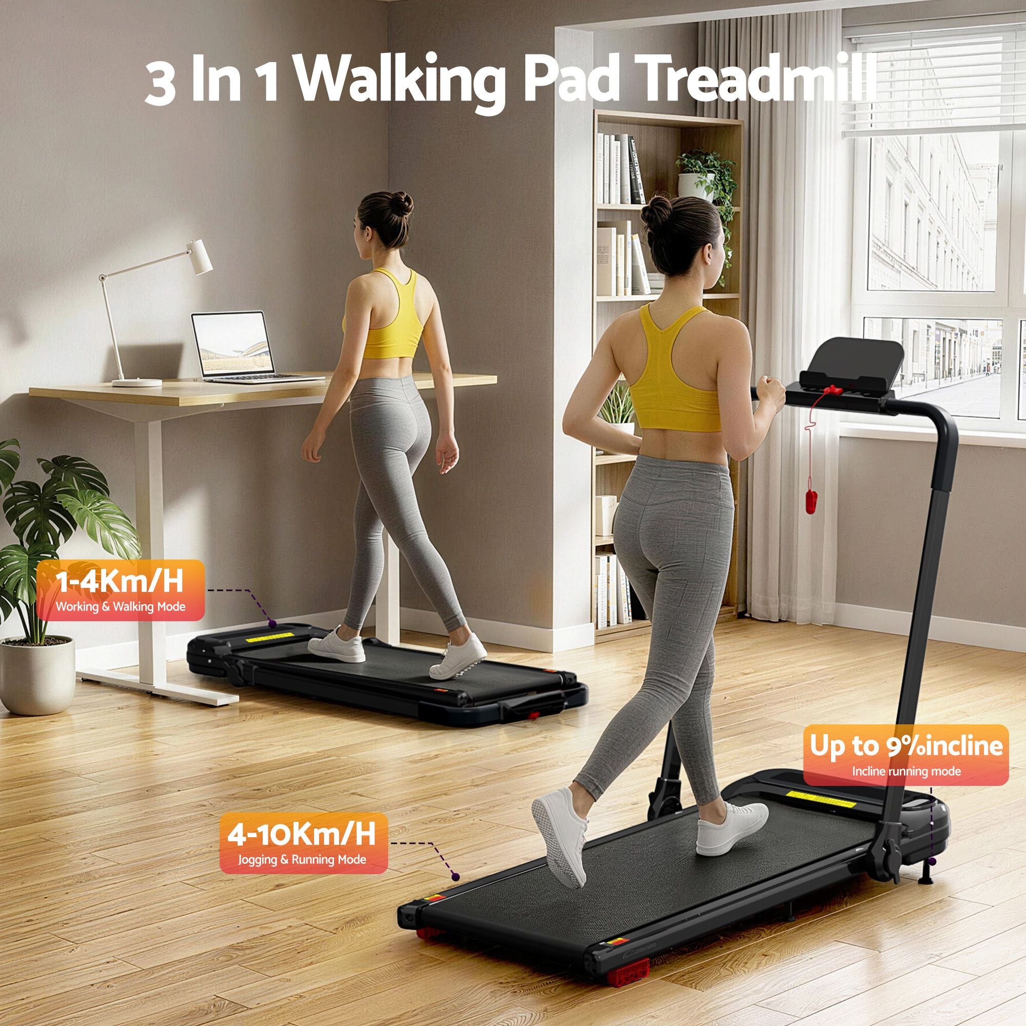 Everfit 3 in1 Treadmill Electric Walking Pad with Incline Foldable for Home Gym Black TMILL-400H-INC-BK