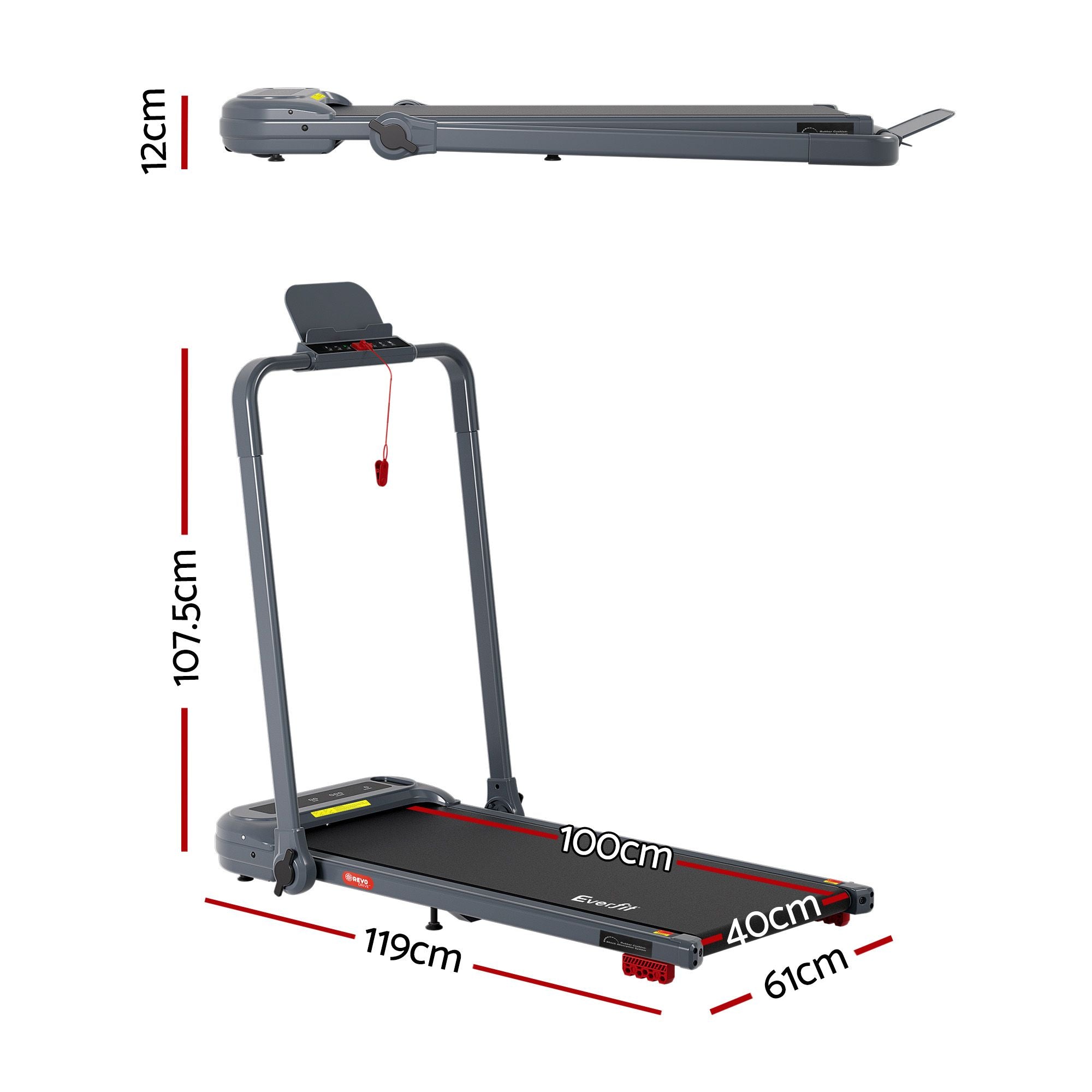Everfit 3 in 1 Treadmill Electric Walking Pad with Incline Foldable for Home Gym Grey