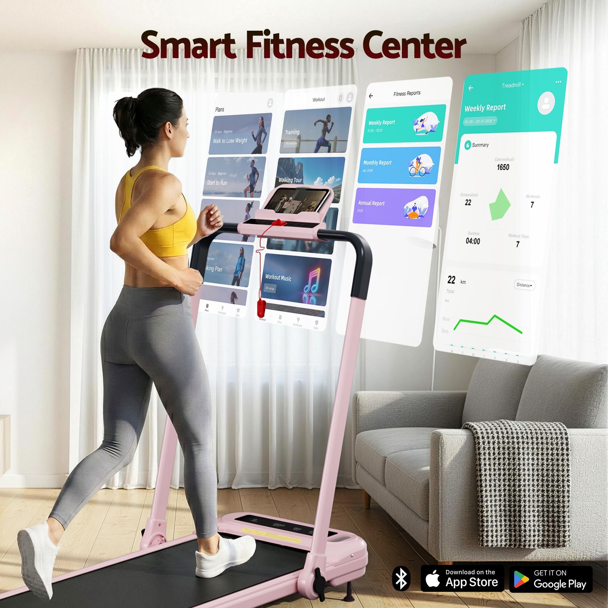 Everfit 3 in 1 Treadmill Electric Walking Pad with Incline Foldable for Home Gym Pink