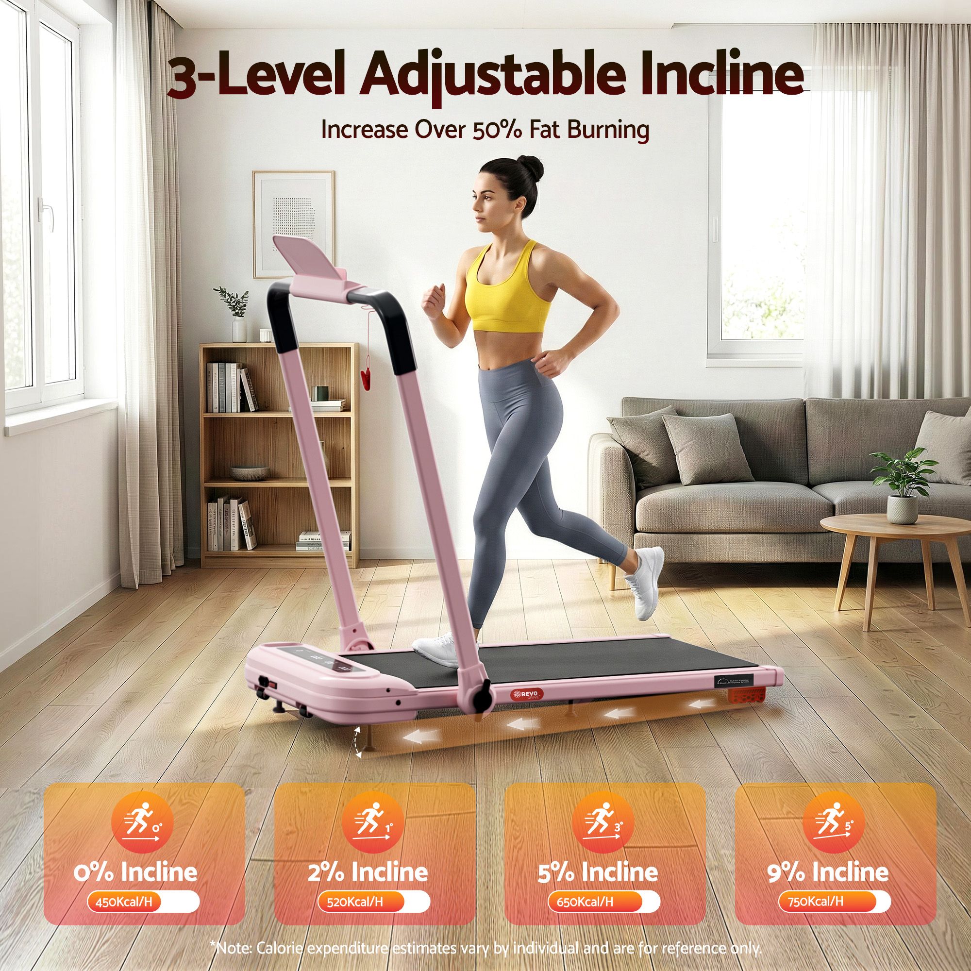 Everfit 3 in 1 Treadmill Electric Walking Pad with Incline Foldable for Home Gym Pink