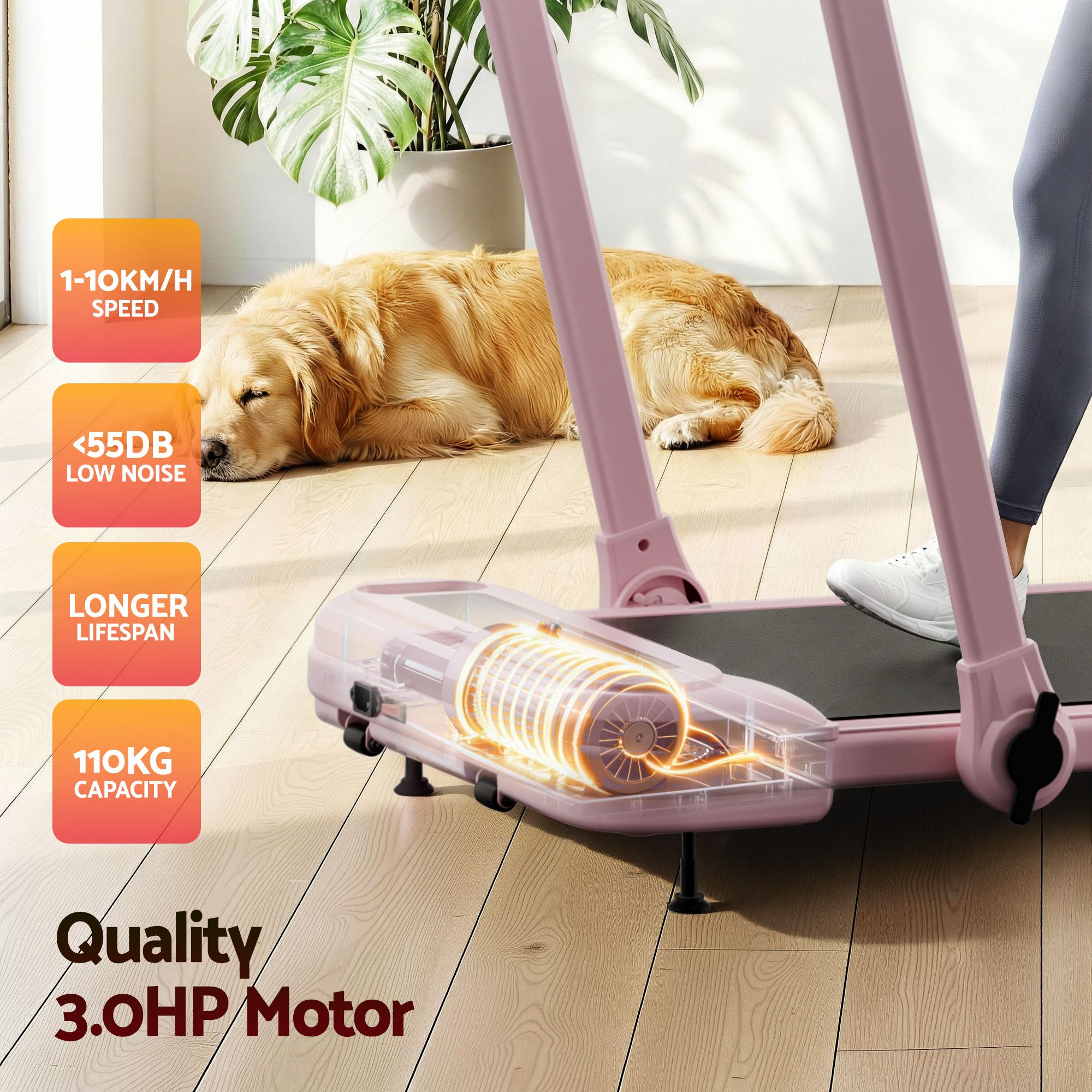 Everfit 3 in 1 Treadmill Electric Walking Pad with Incline Foldable for Home Gym Pink
