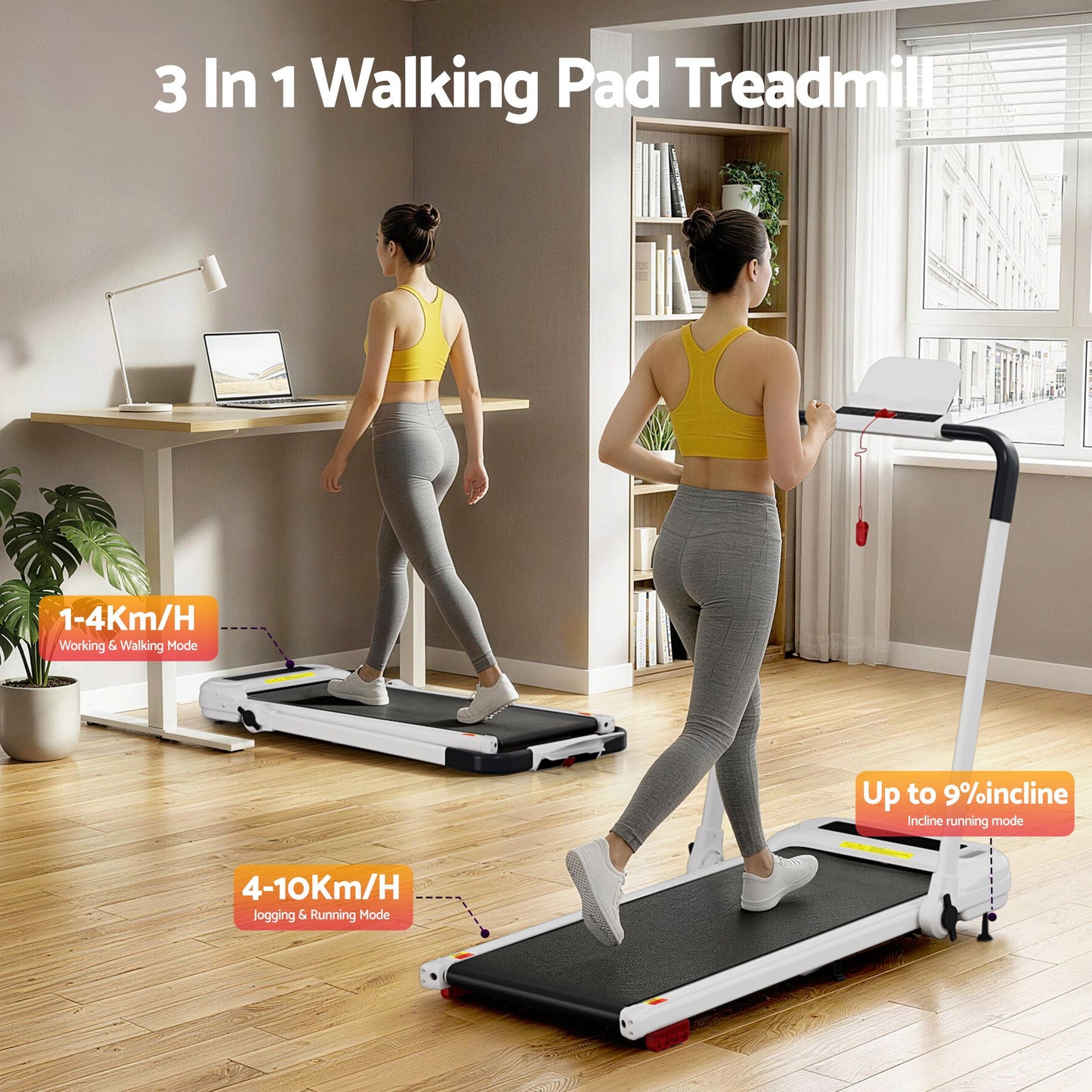 Everfit 3 in 1 Treadmill Electric Walking Pad with Incline Foldable for Home Gym White TMILL-400H-INC-WH