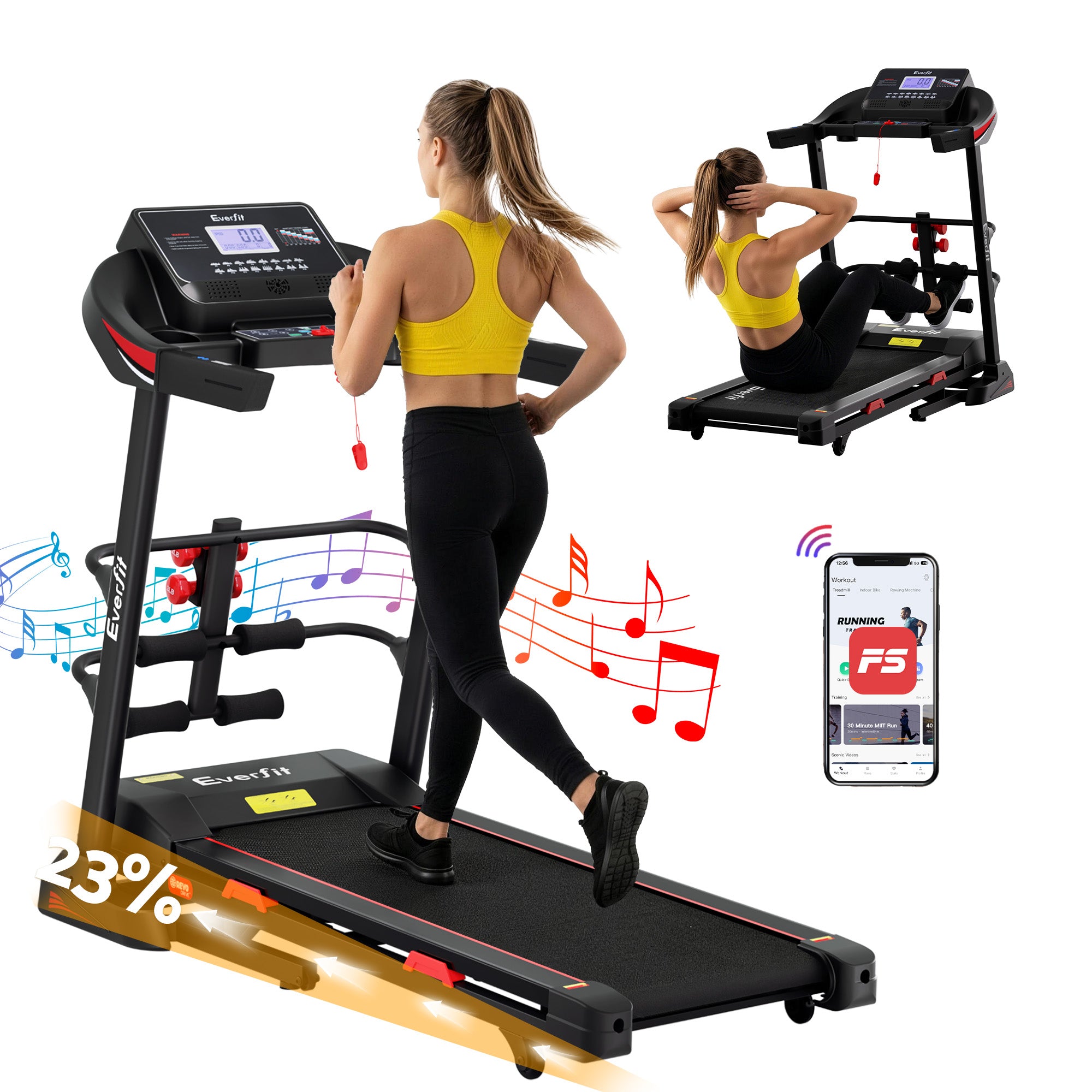 Everfit Treadmill Electric Home Gym Fitness Exercise Machine w/ Sit Up Bar 450mm TMILL-450-M354-SUB