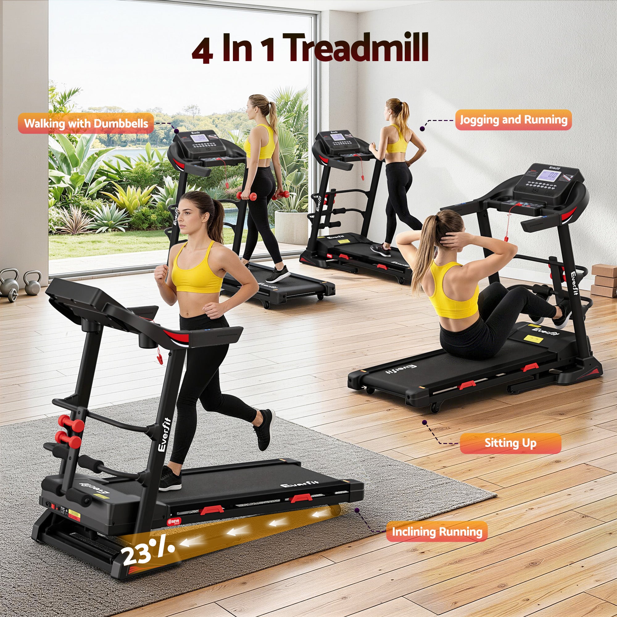 Everfit Treadmill Electric Home Gym Fitness Exercise Machine w/ Sit Up Bar 450mm TMILL-450-M354-SUB