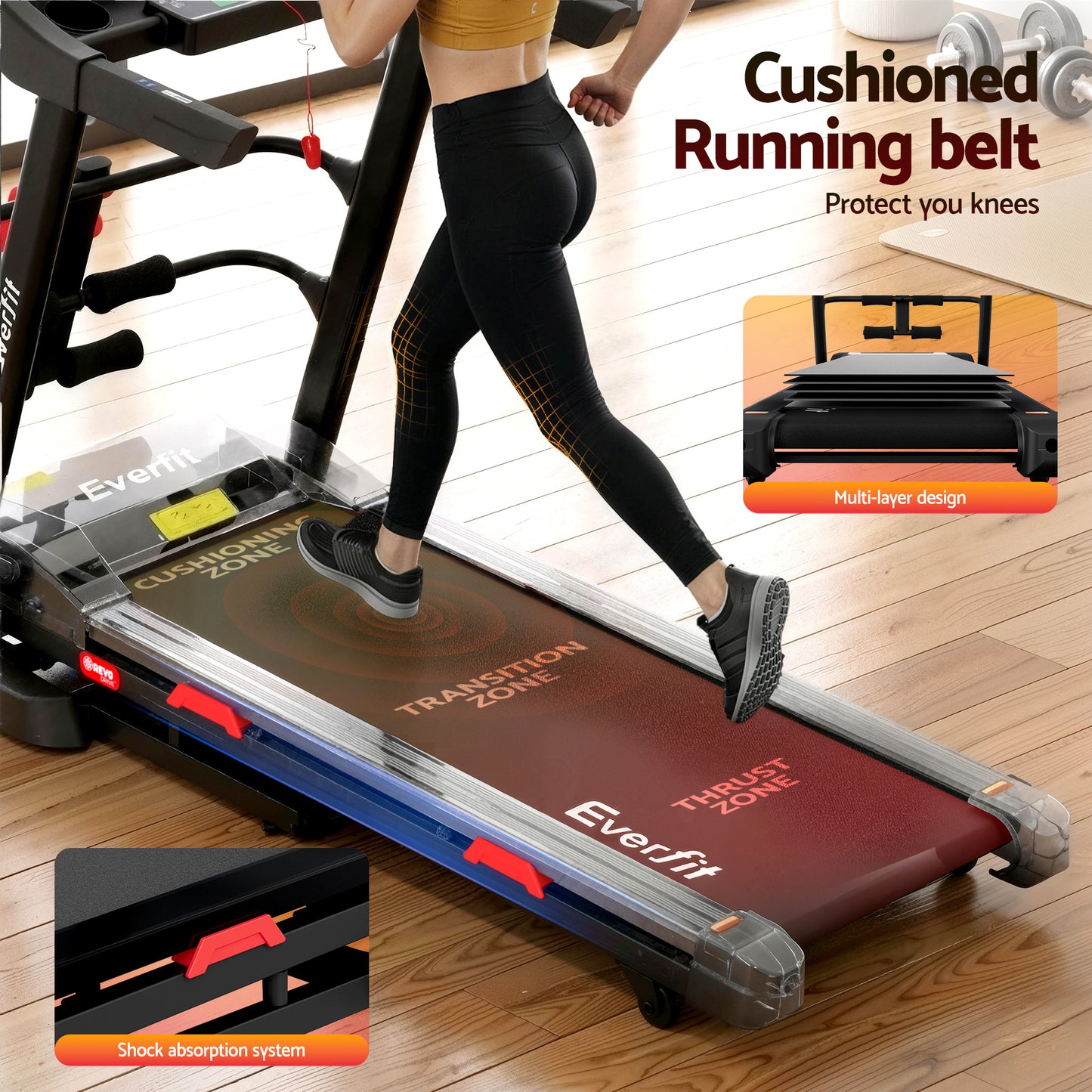 Everfit Treadmill Electric Home Gym Fitness Exercise Machine w/ Sit Up Bar 450mm TMILL-450-M354-SUB